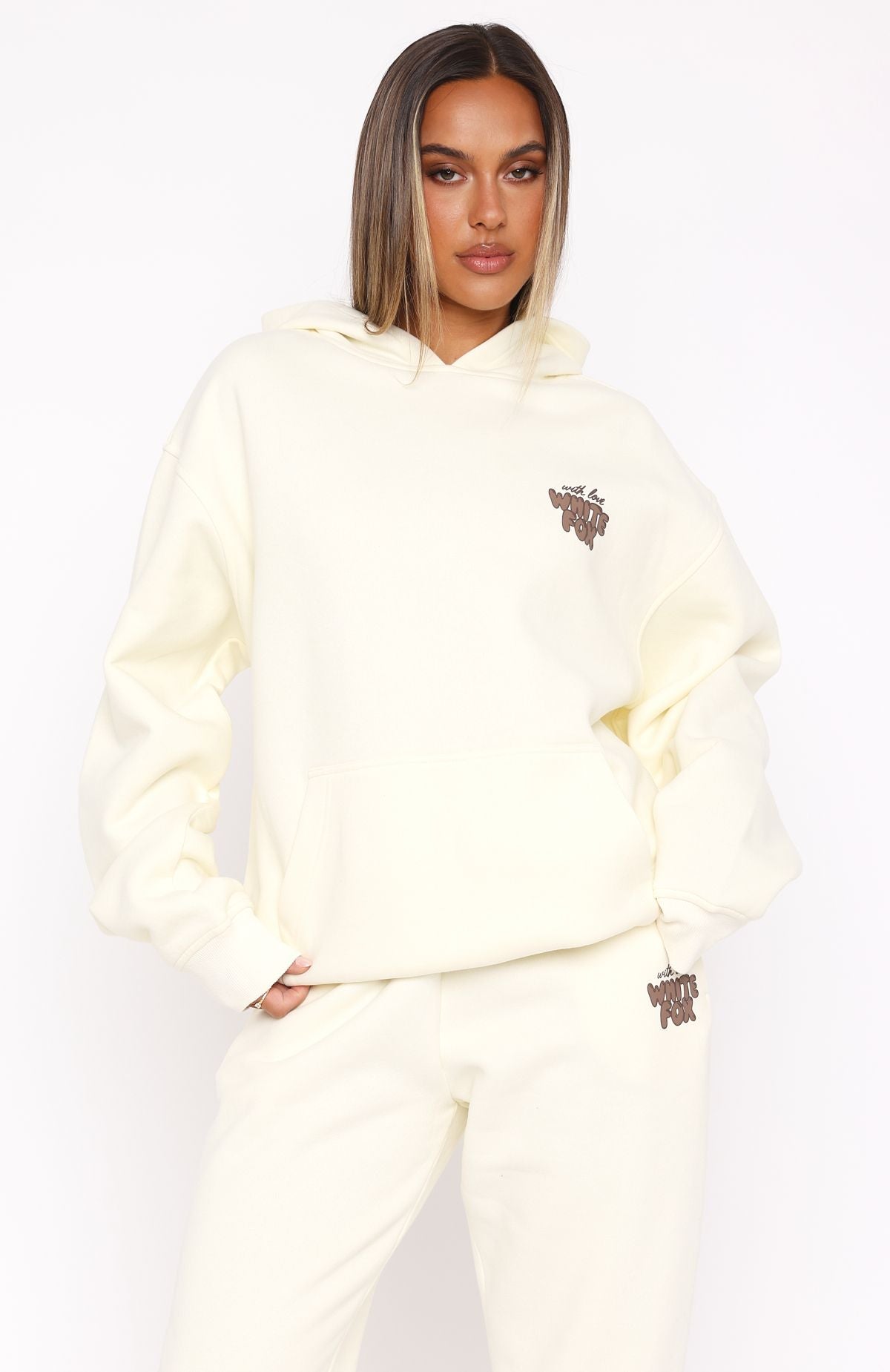 White Fox With Love Always Oversized Hoodie Cream