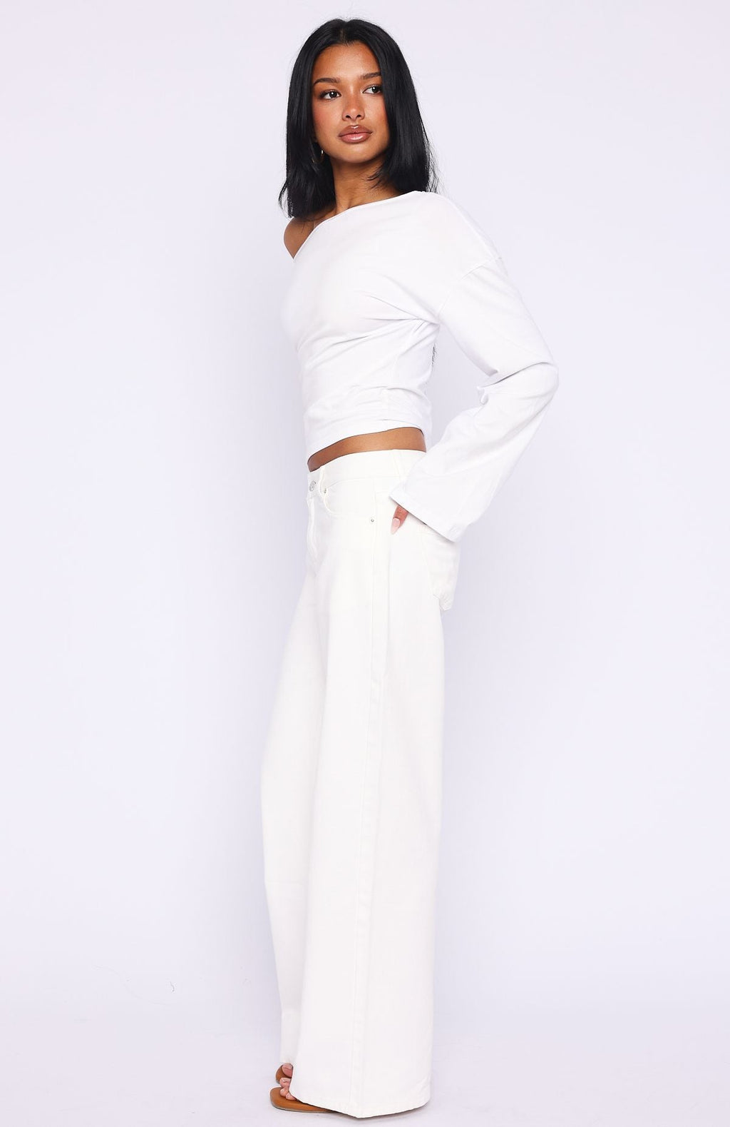 White Fox Kalaya Mid Rise Wide Leg Jeans Off White