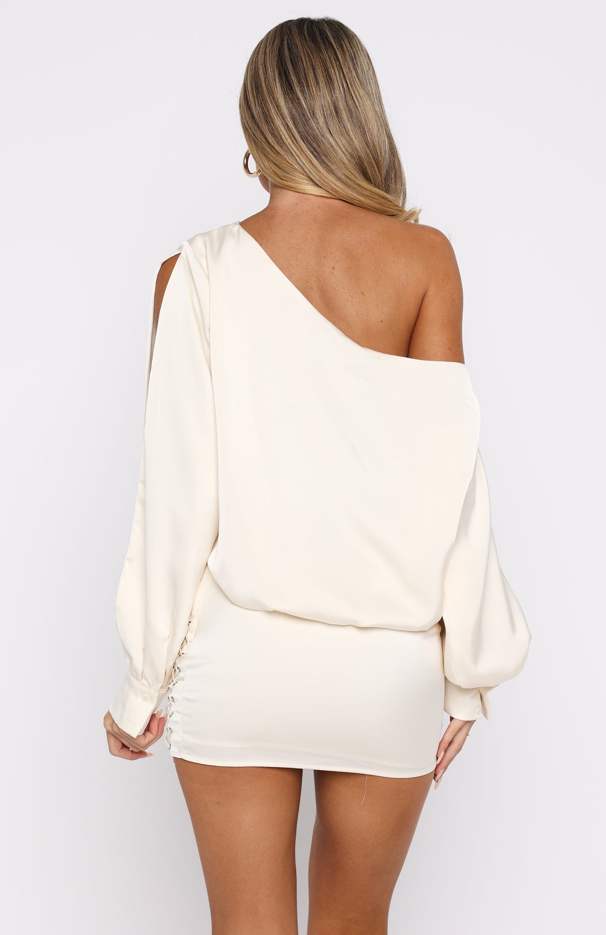 White Fox Love Letter Long Sleeve Mini Dress Off White