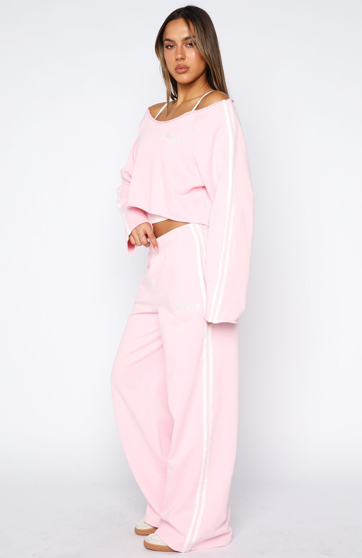 White Fox Star Student Wide Leg Sweatpants Pink