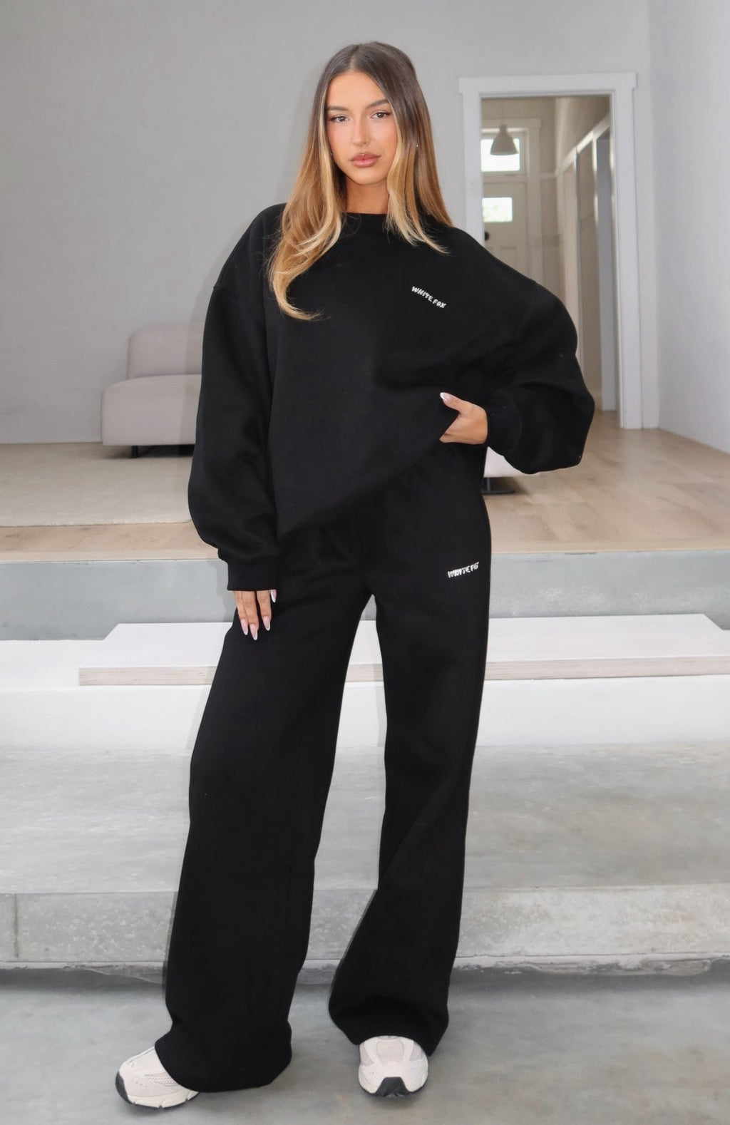 White Fox Test Drive Wide Leg Sweatpants Black