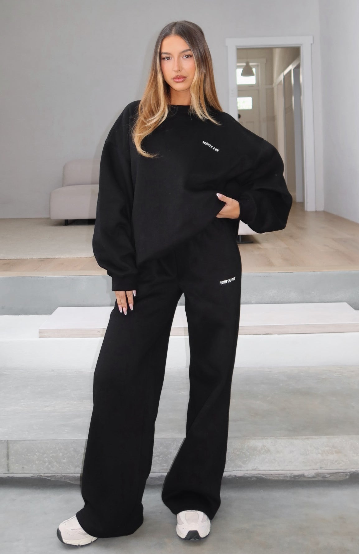 White Fox Test Drive Wide Leg Sweatpants Black