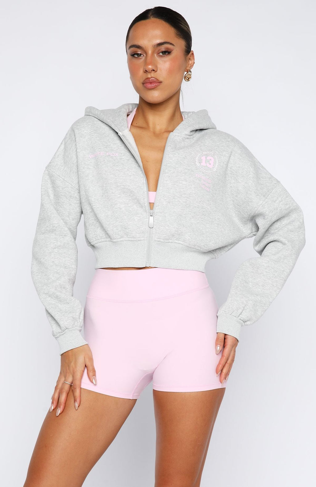 White Fox Love For The Game Cropped Zip Hoodie Dark Grey Marle