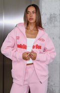 White Fox Ready To Go Zip Front Hoodie Pink