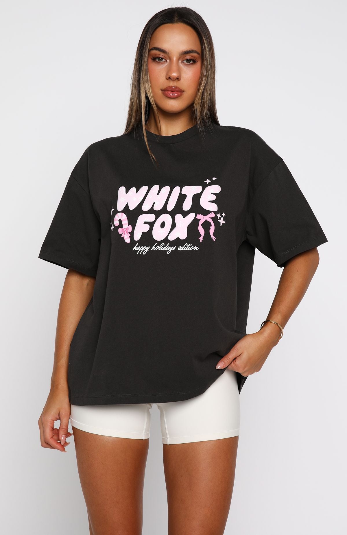 White Fox Christmas Feeling Oversized Tee Charcoal