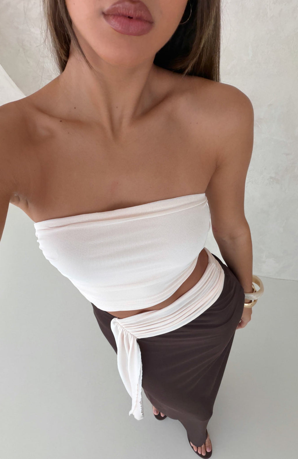 White Fox Talk About Forever Strapless Maxi Dress Oat/Chocolate