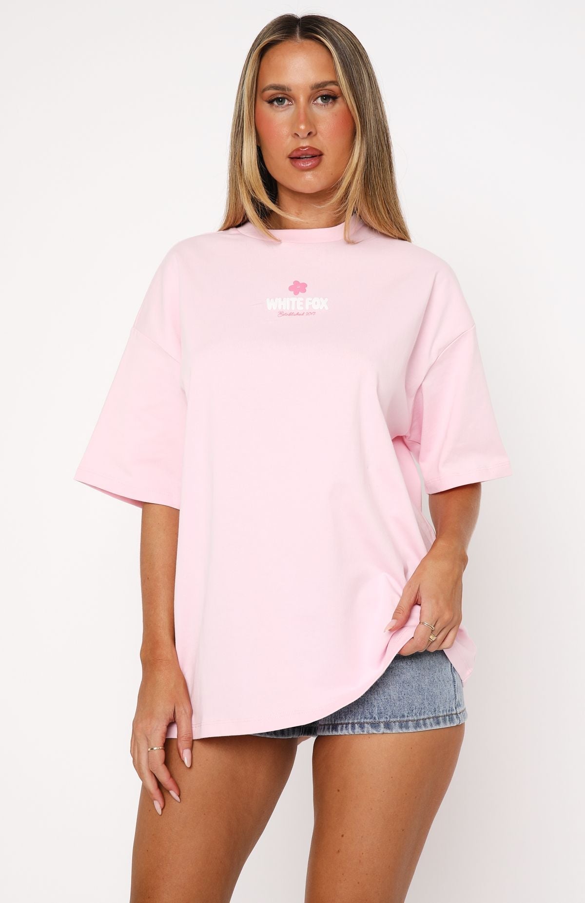 White Fox Tropic Time Oversized Tee Pink