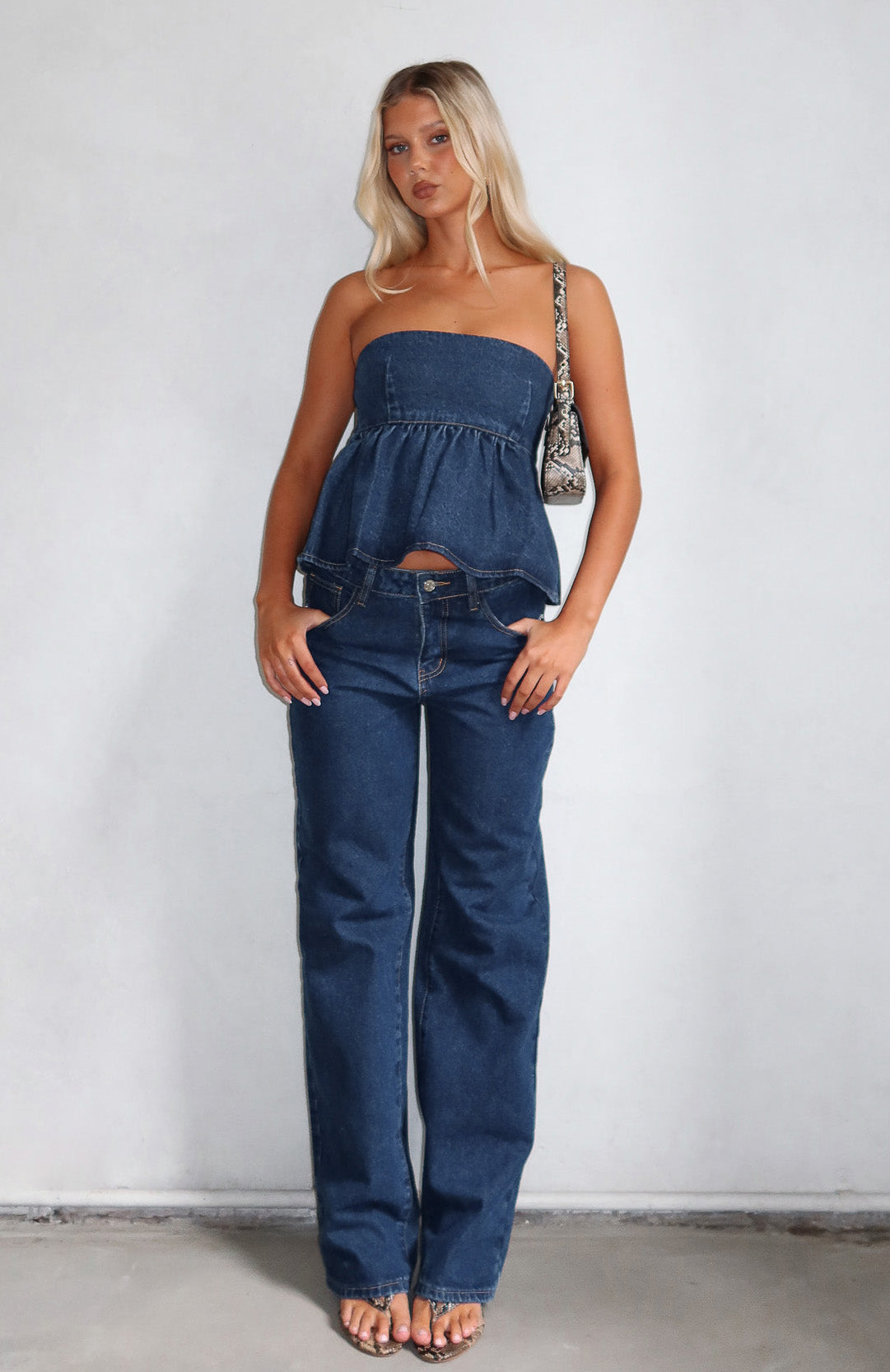 White Fox Dedicated To Growth Denim Top Dark Blue