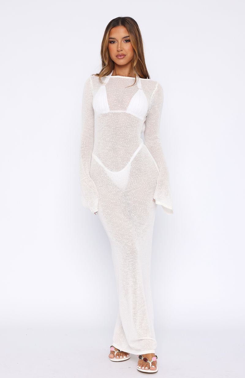 White Fox Malta Mermaids Long Sleeve Maxi Dress White