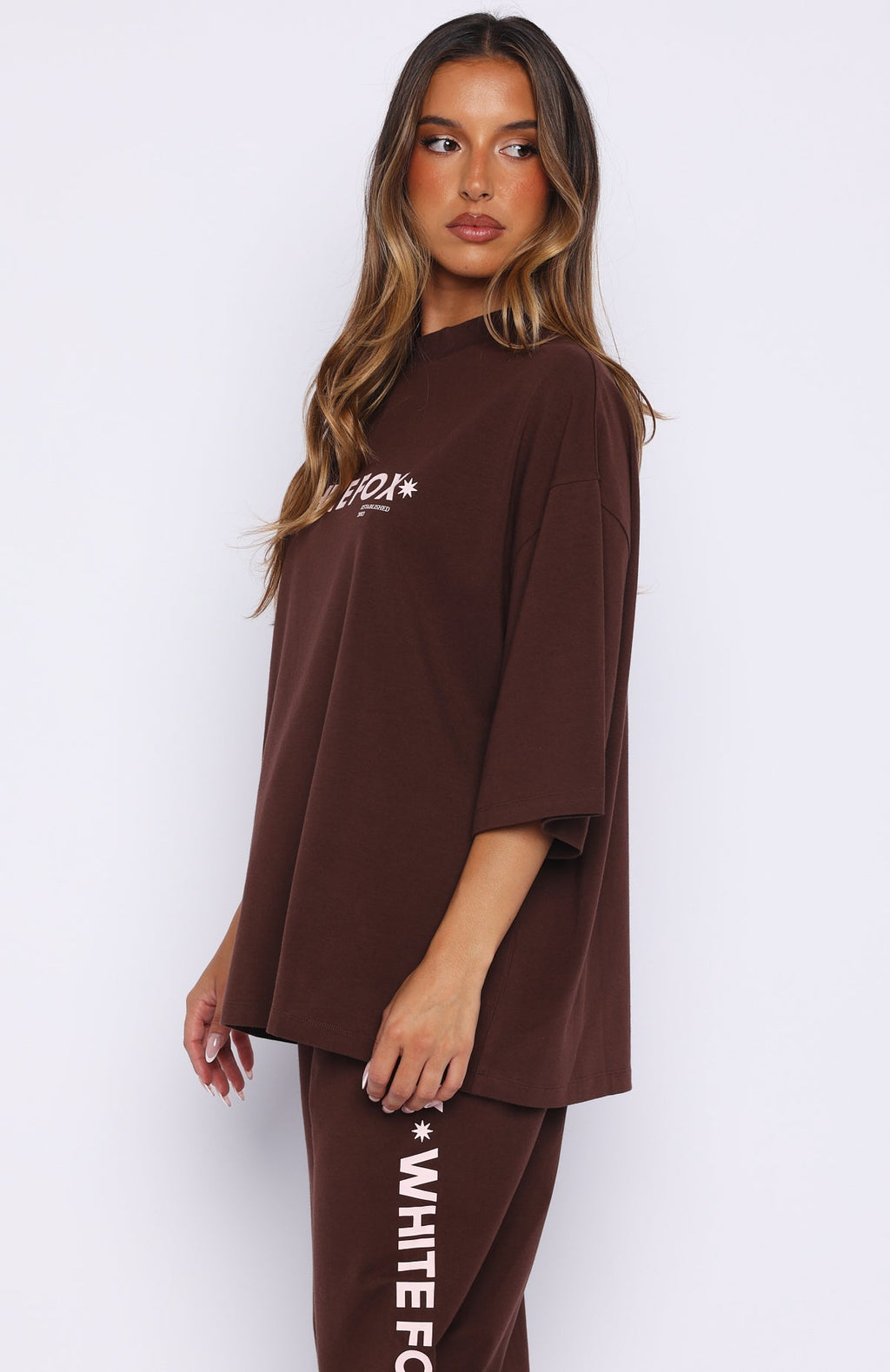 White Fox Tender Hearts Oversized Tee Chocolate