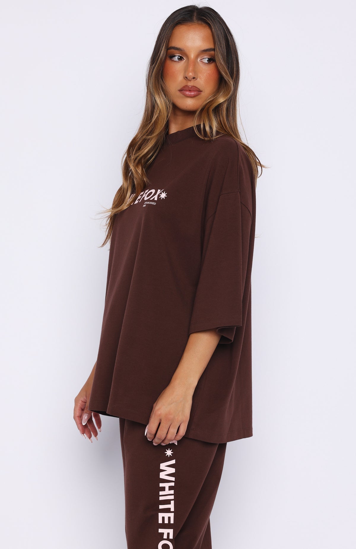 White Fox Tender Hearts Oversized Tee Chocolate