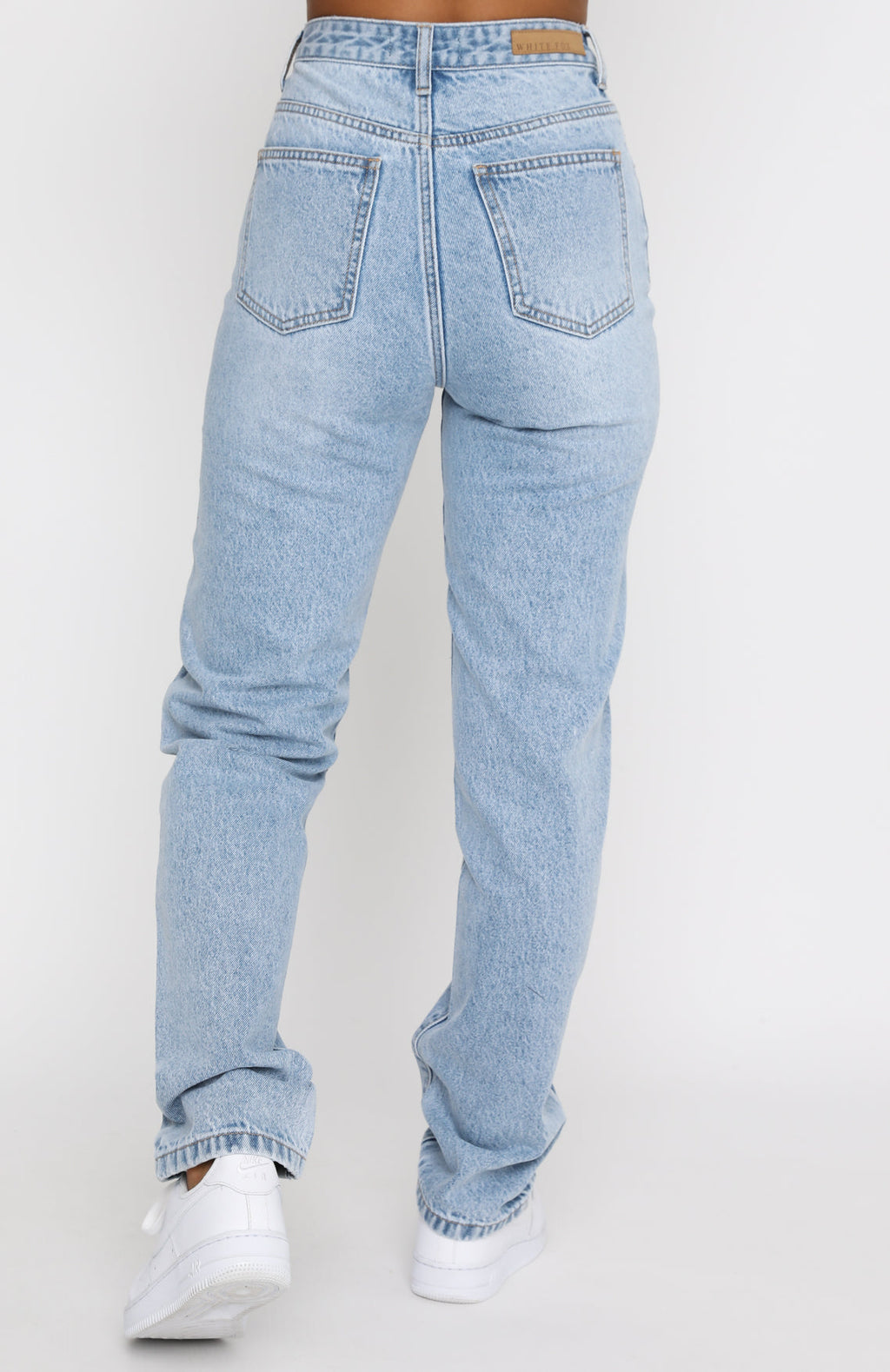 White Fox Who's That Girl Straight Leg Denim Jeans Washed Blue