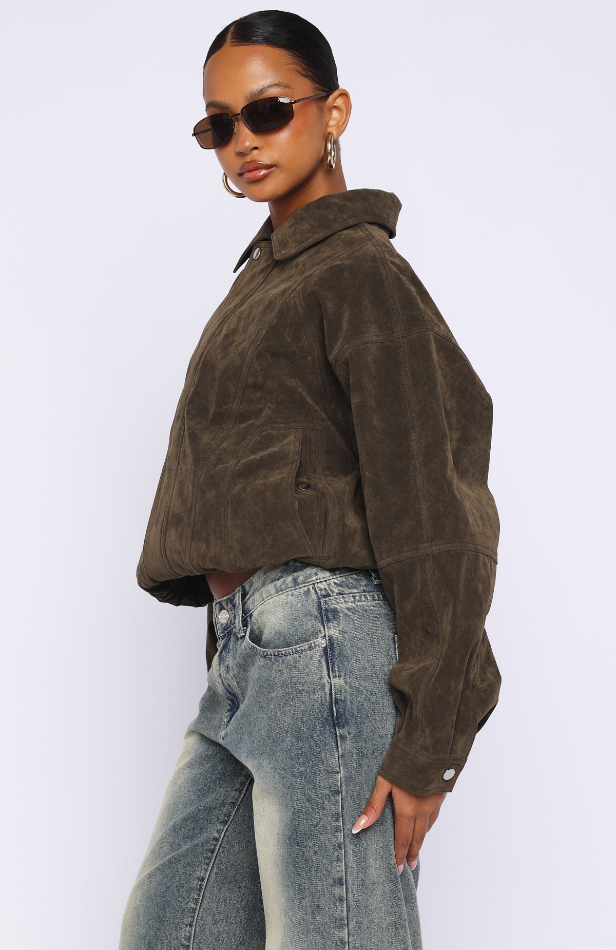 White Fox So Easy Faux Suede Jacket Khaki