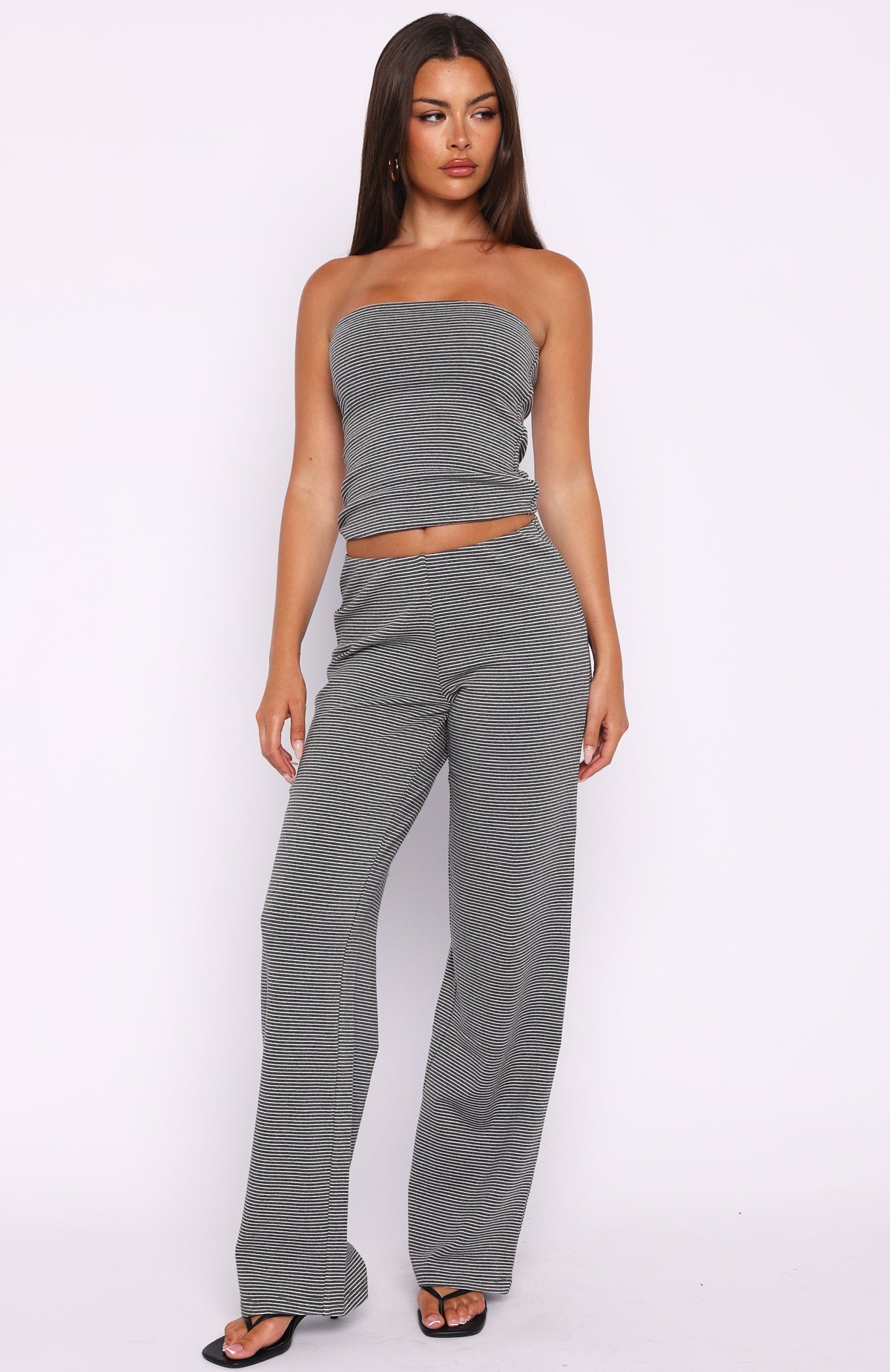 White Fox Happy It Happened Pants Grey/White Stripe