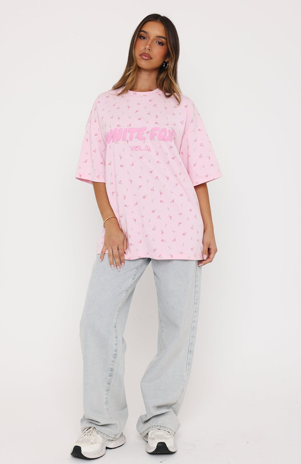 White Fox Offstage Printed Oversized Tee Posy Ditsy