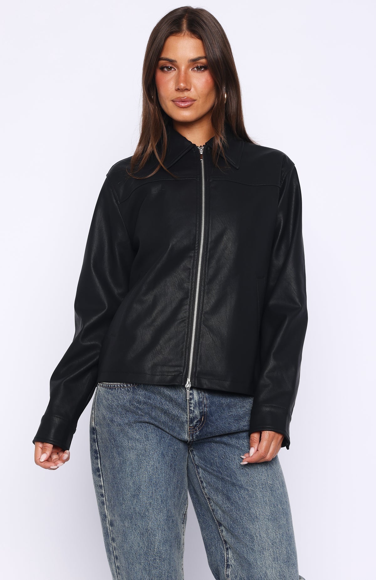 White Fox Never Possible PU Jacket Black