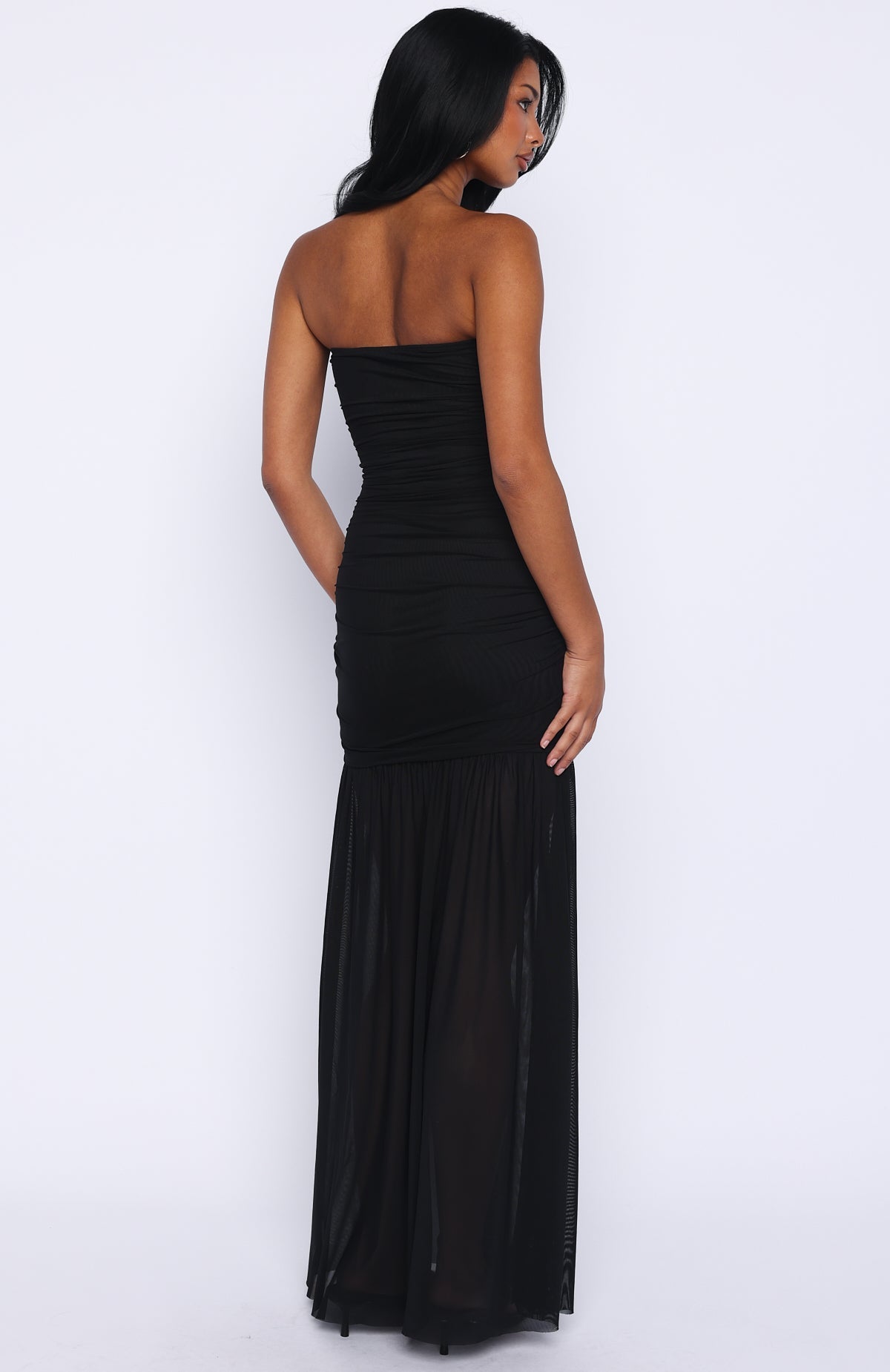 White Fox Stop The Show Strapless Maxi Dress Black