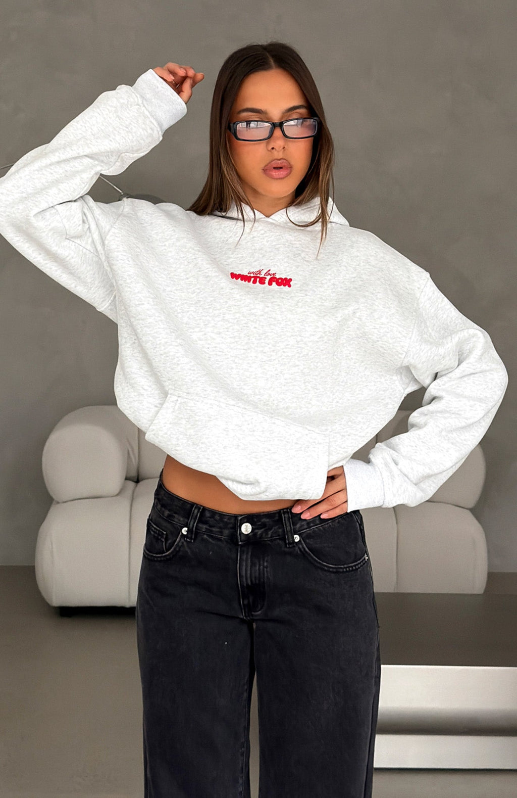 White Fox With Love In The Moment Oversized Hoodie Grey Marle
