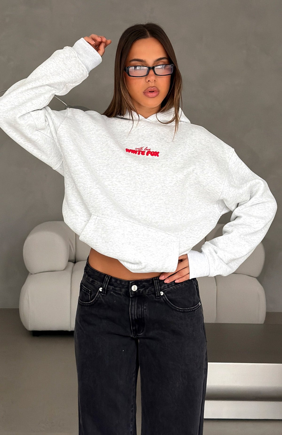 White Fox With Love In The Moment Oversized Hoodie Grey Marle
