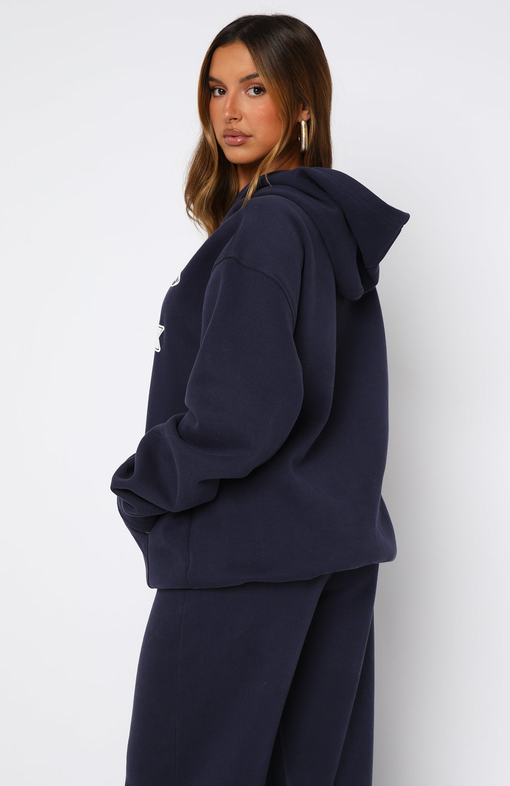 White Fox Ready To Go Oversized Hoodie Navy
