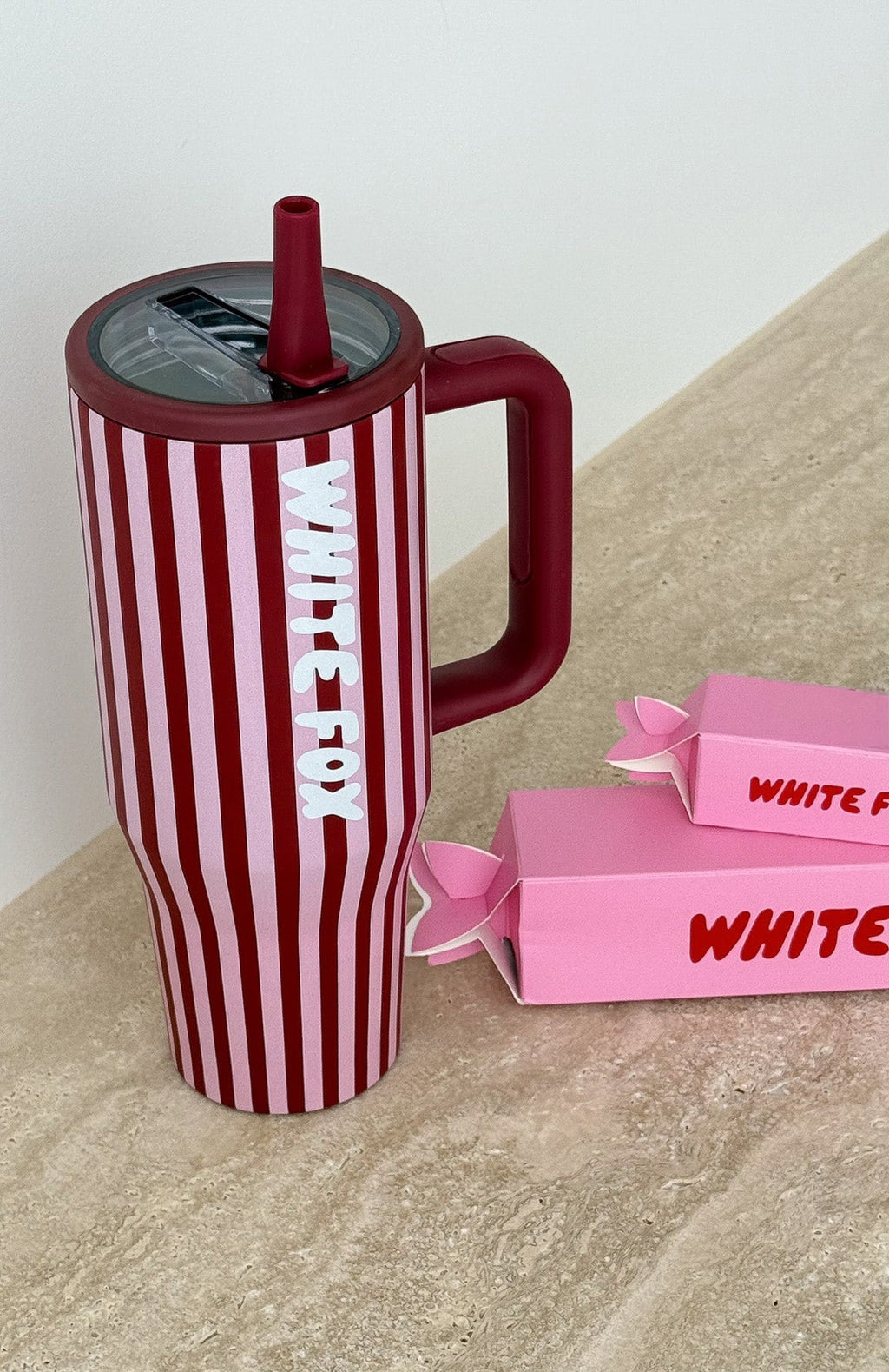 White Fox Colson Drink Bottle 1.2 Litre Burgundy Stripe