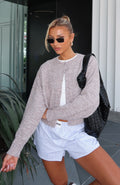 White Fox Warm Whispers Knit Cardigan Taupe