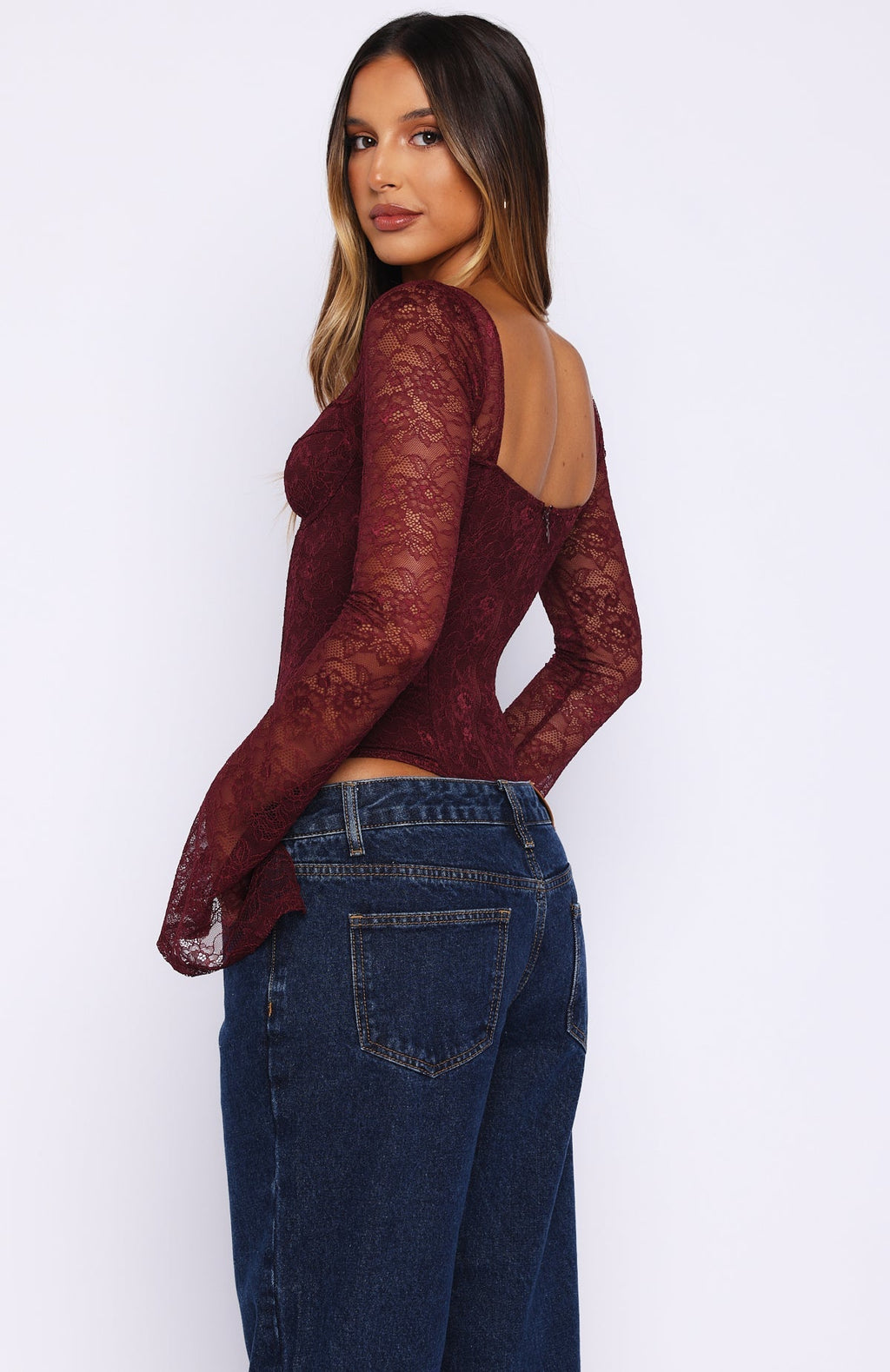 White Fox Midnight Rose Long Sleeve Bustier Wine