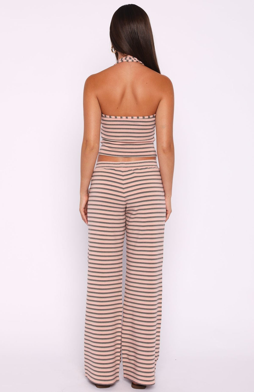 White Fox Looking Back Wide Leg Pants Pink Stripe