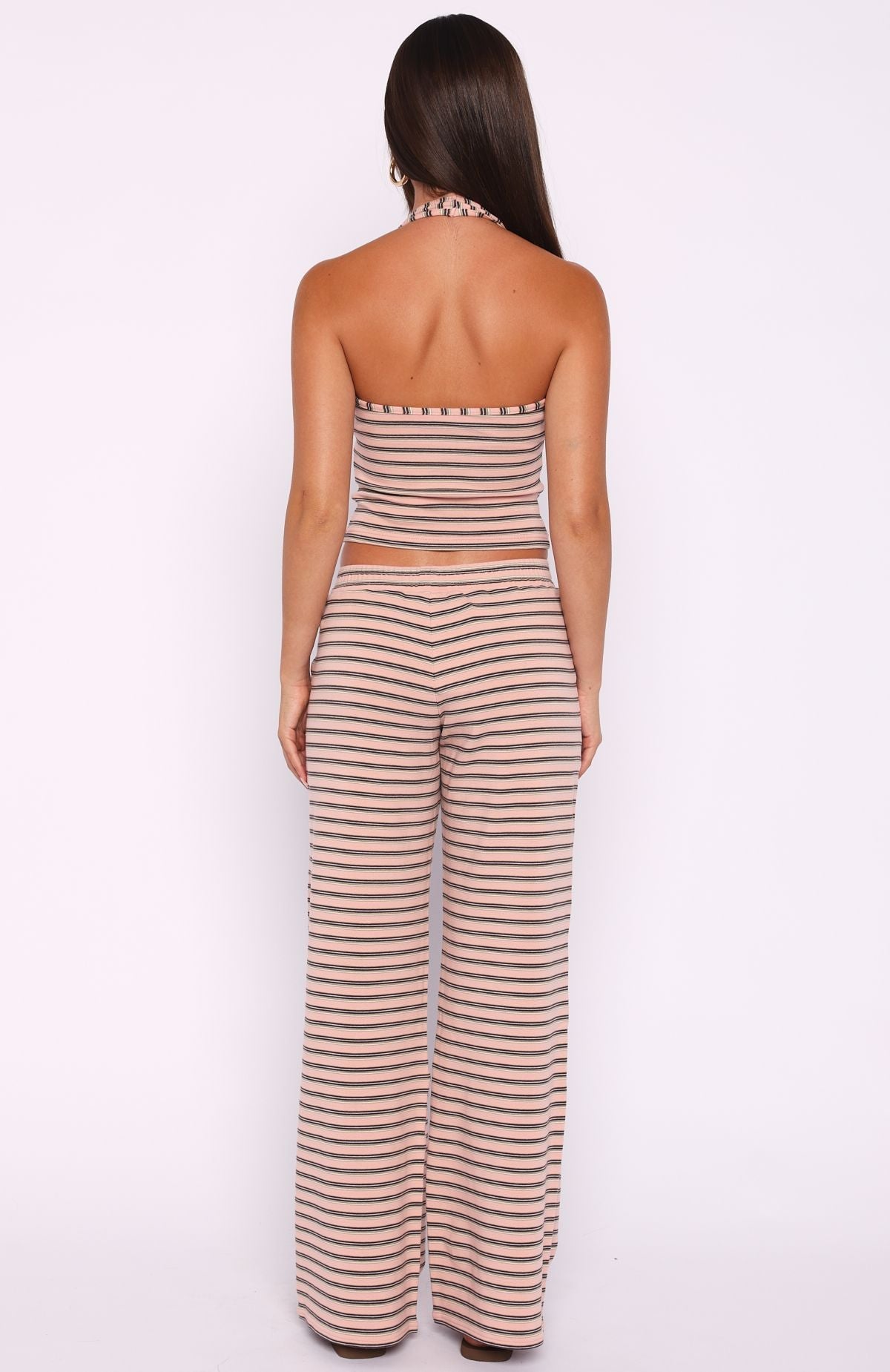 White Fox Looking Back Wide Leg Pants Pink Stripe