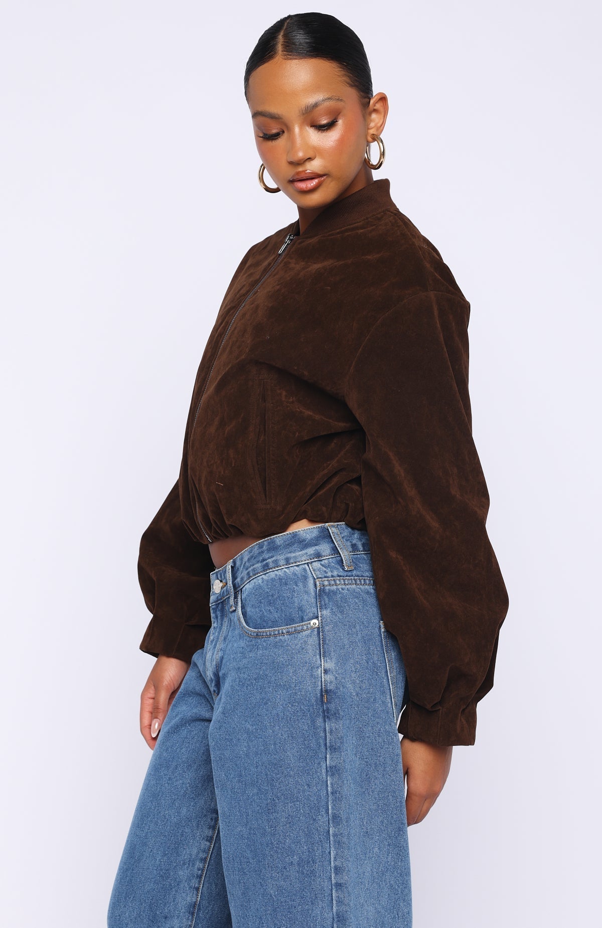 White Fox What Did I Miss Faux Suede Jacket Chocolate