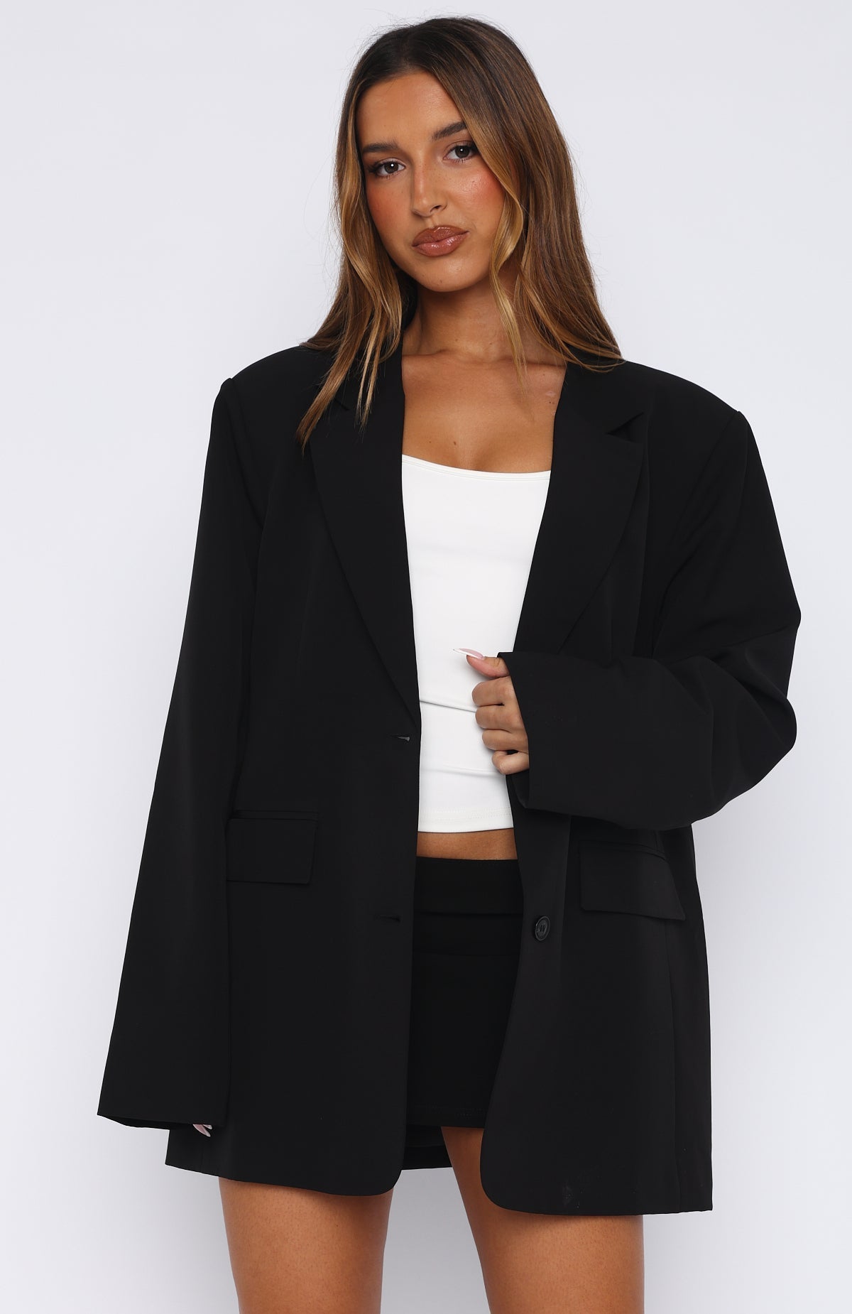 White Fox Catch Me Now Oversized Blazer Black