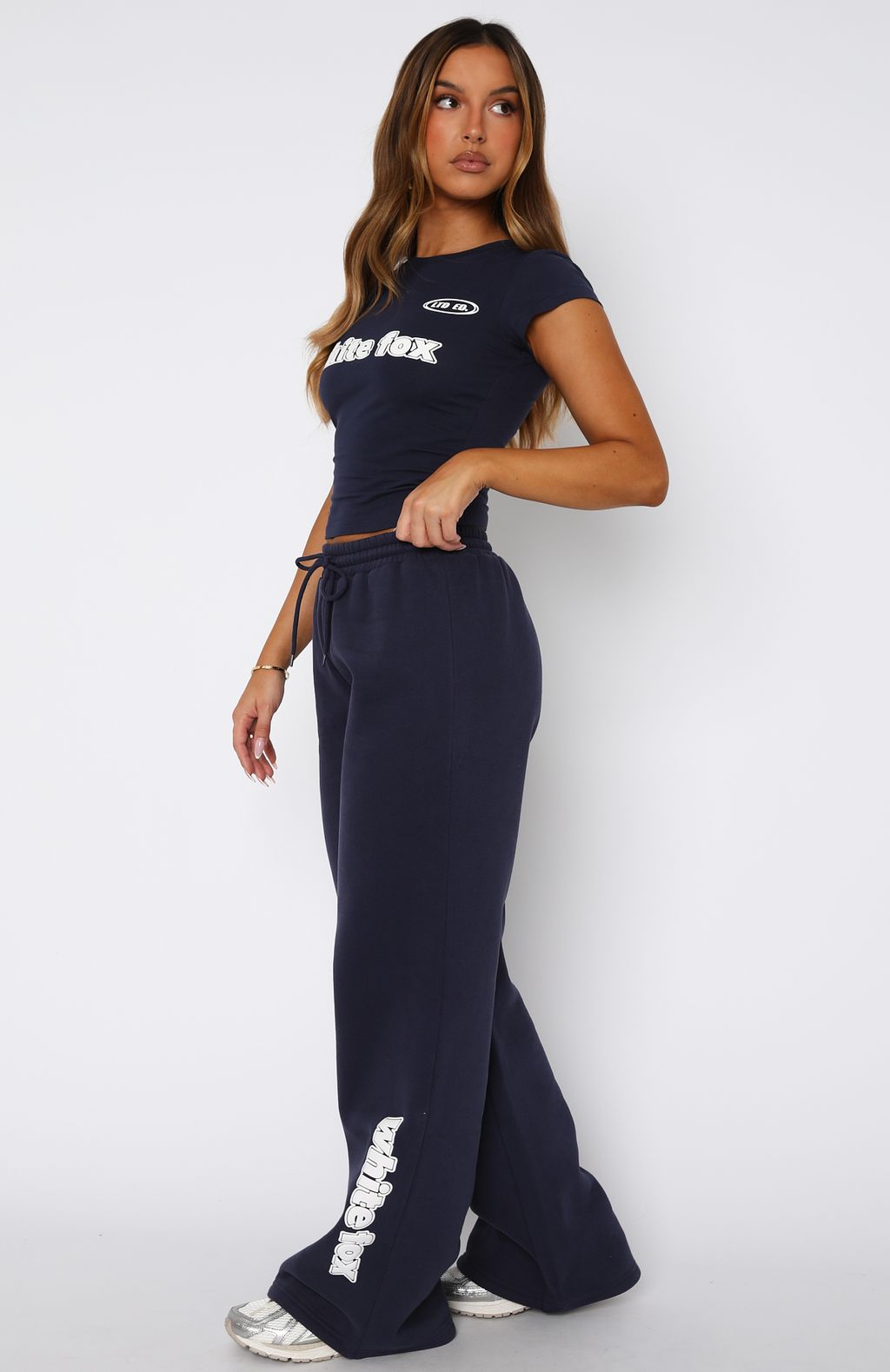 White Fox Ready To Go Wide Leg Sweatpants Navy