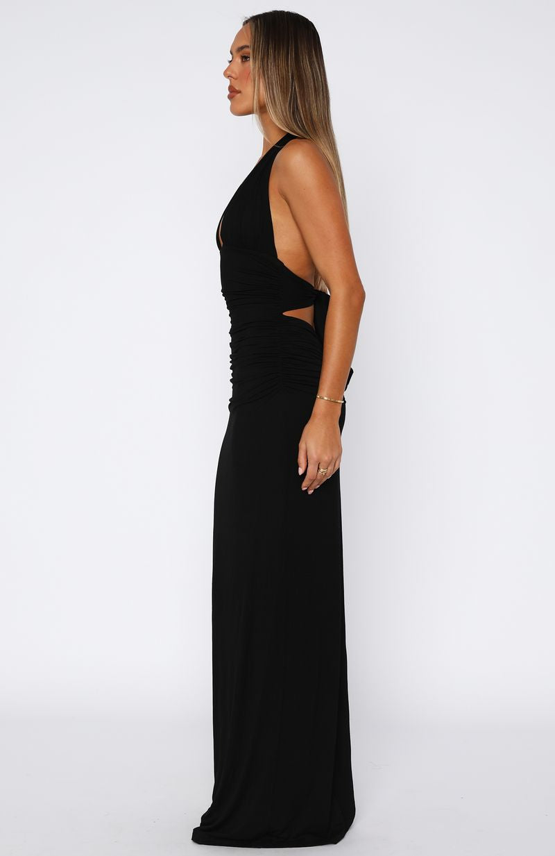 White Fox Say What You Feel Halter Maxi Dress Black