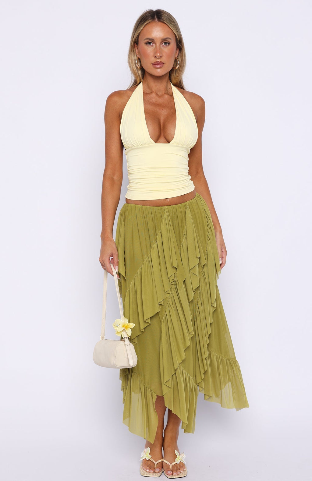 White Fox Sunset Strolls Midi Skirt Matcha
