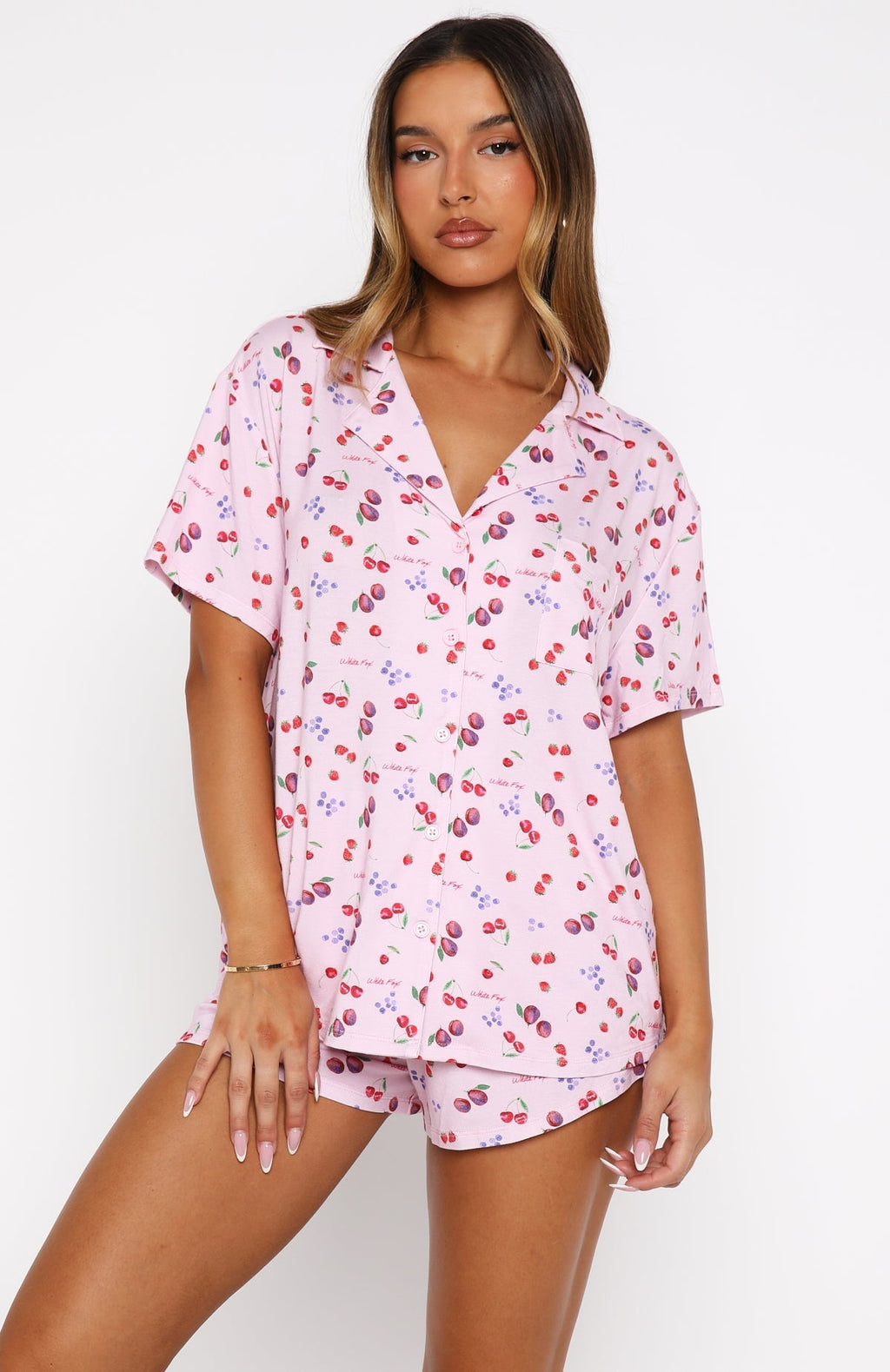 White Fox Dreamscape Printed Pyjama Set Pink Berries