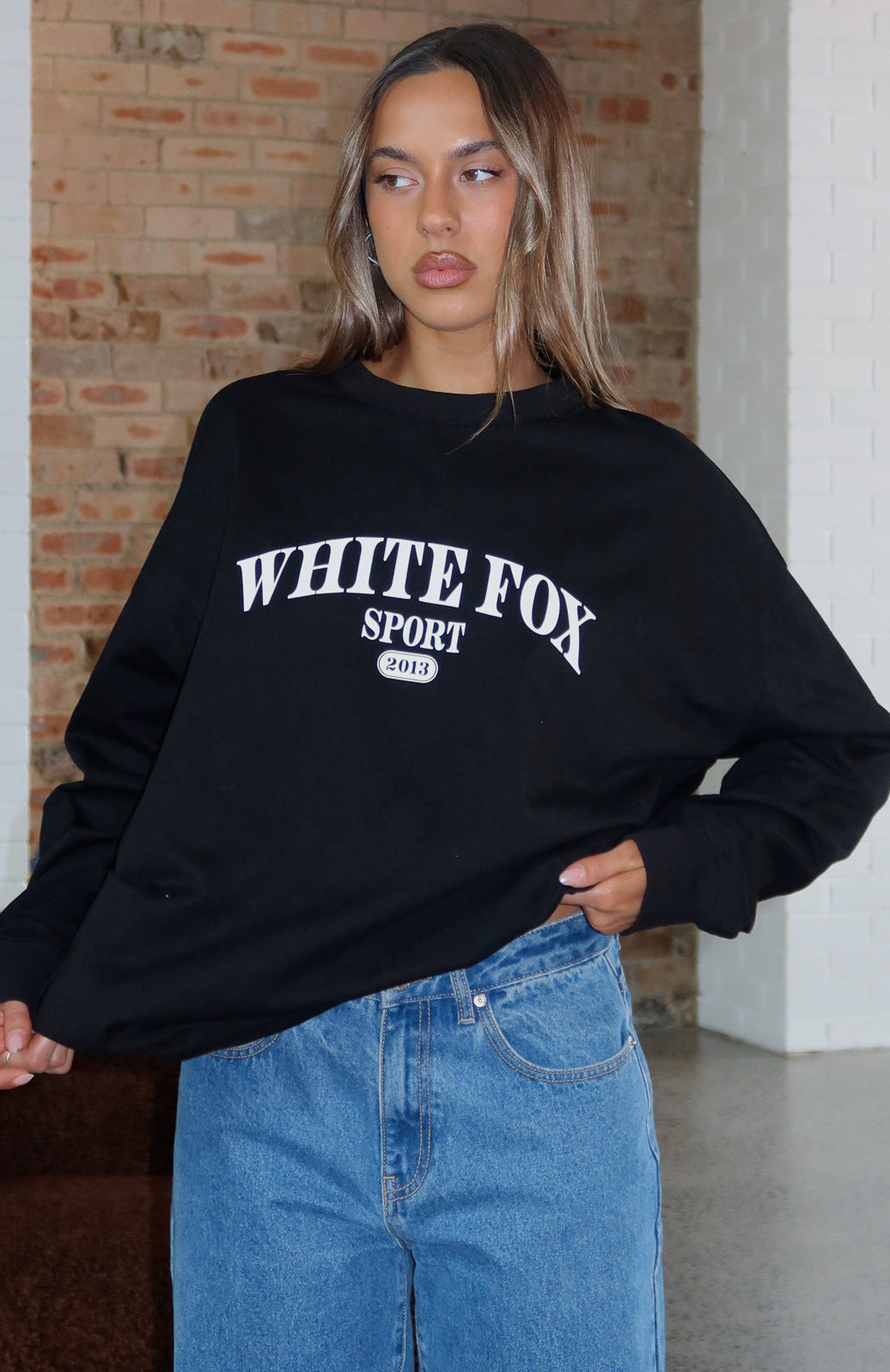 White Fox Stand With You Long Sleeve Oversized Tee Black