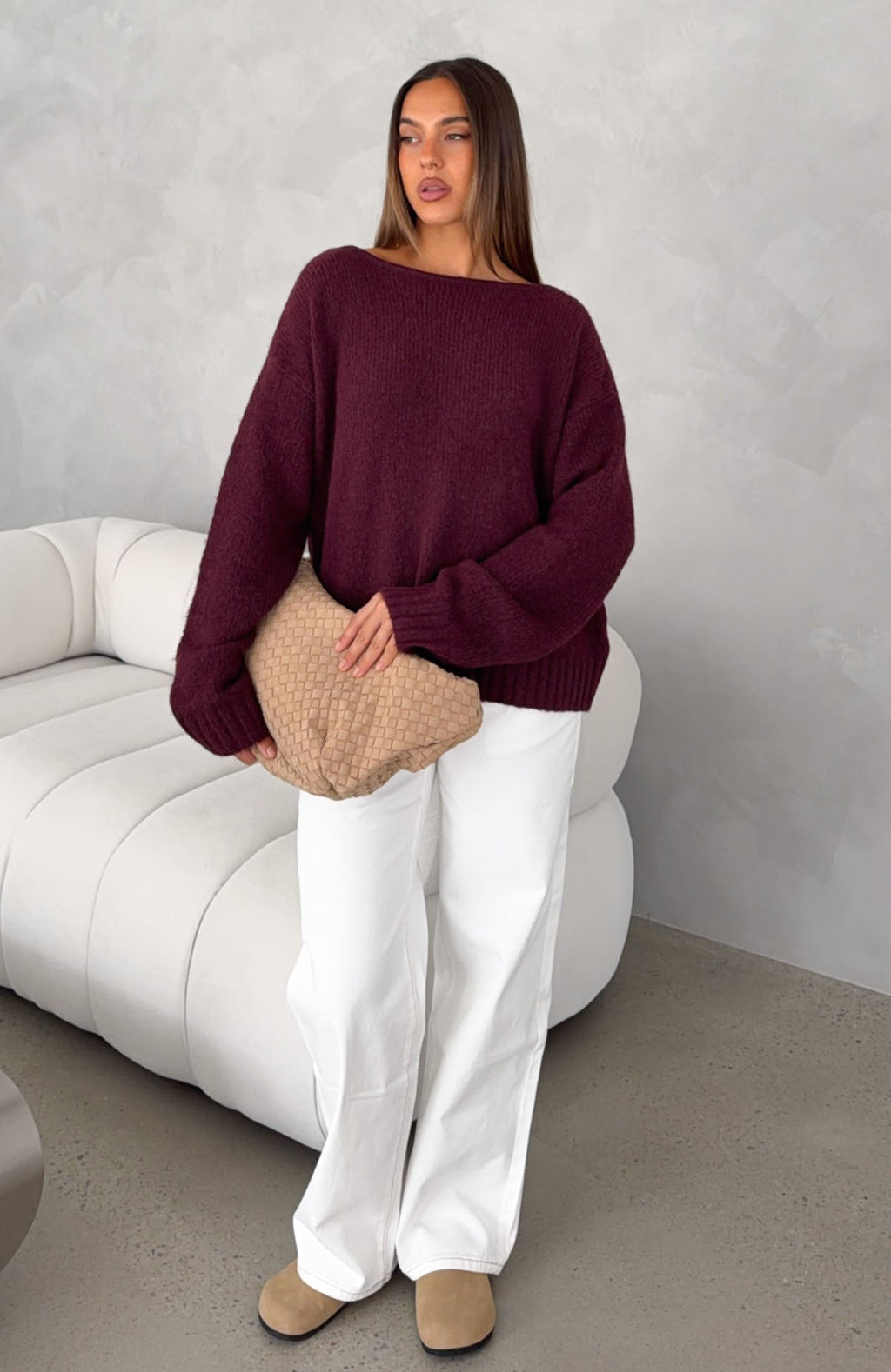 White Fox Softer Love Knit Sweater Merlot