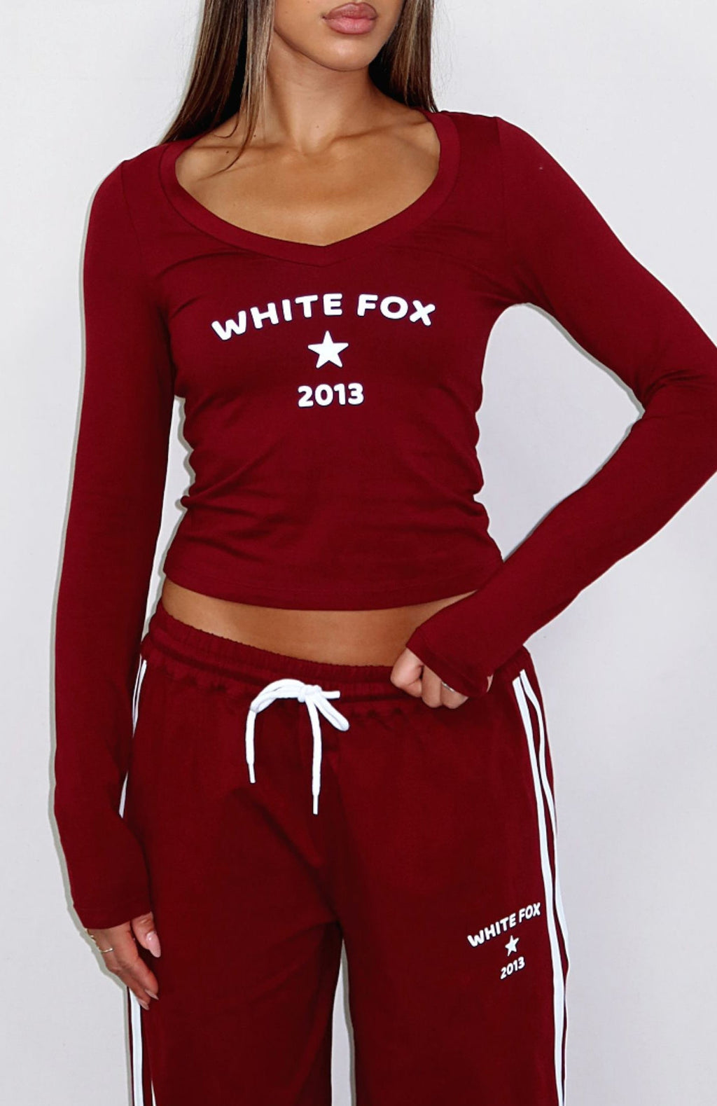 White Fox Found You Out Long Sleeve Top Burgundy