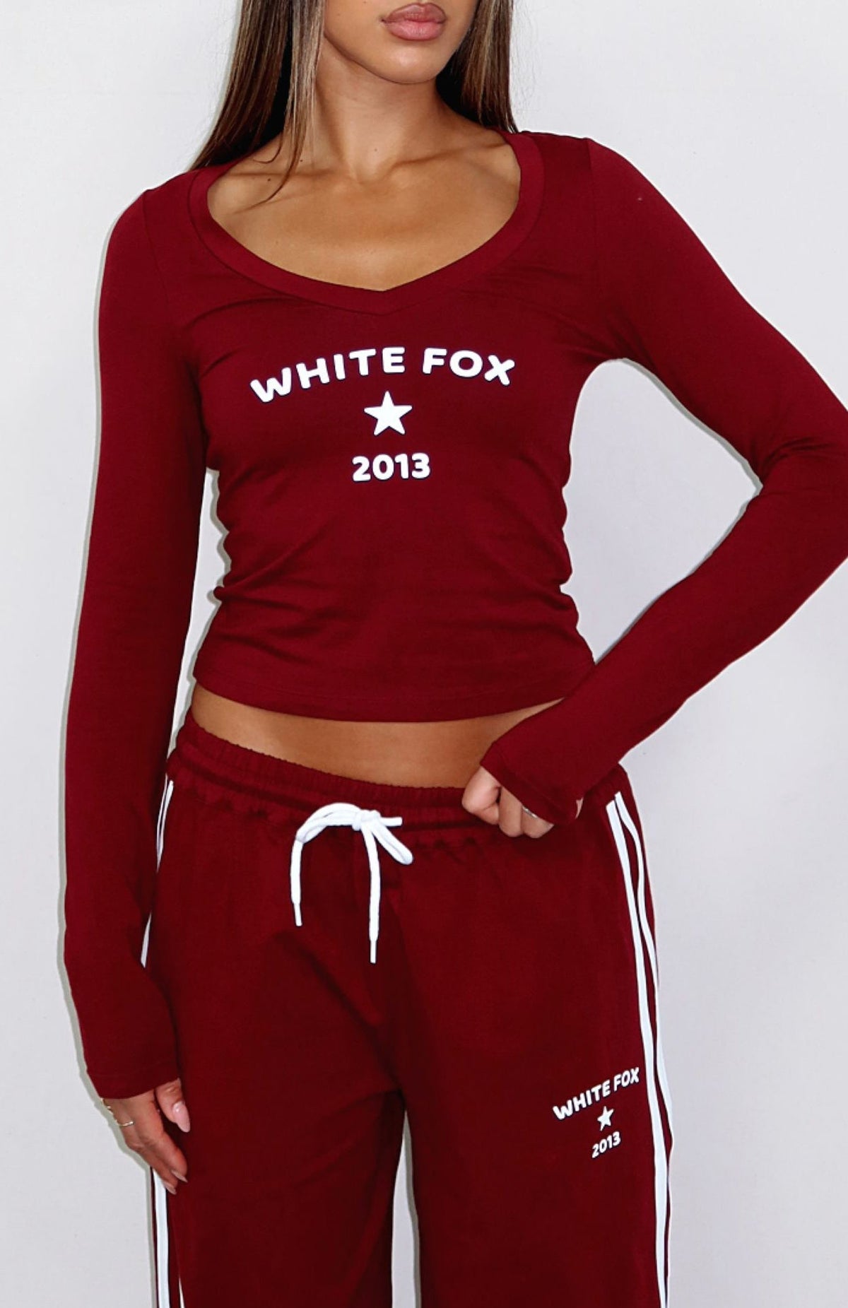 White Fox Found You Out Long Sleeve Top Burgundy