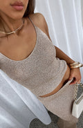 White Fox Love Galore Sequin Knit Top Champagne