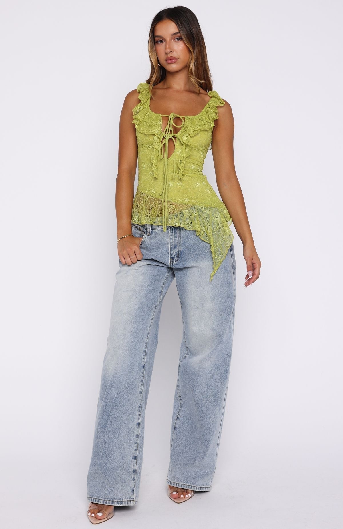 White Fox So Iconic Lace Top Chartreuse
