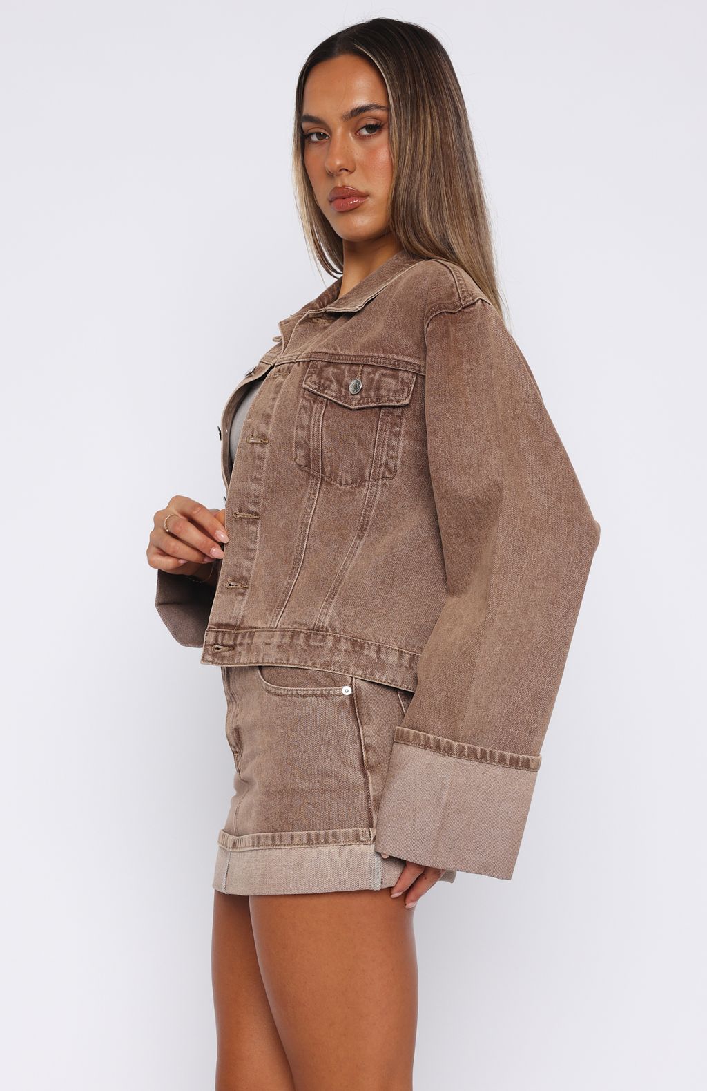 White Fox Charlotte Denim Jacket Tan Wash