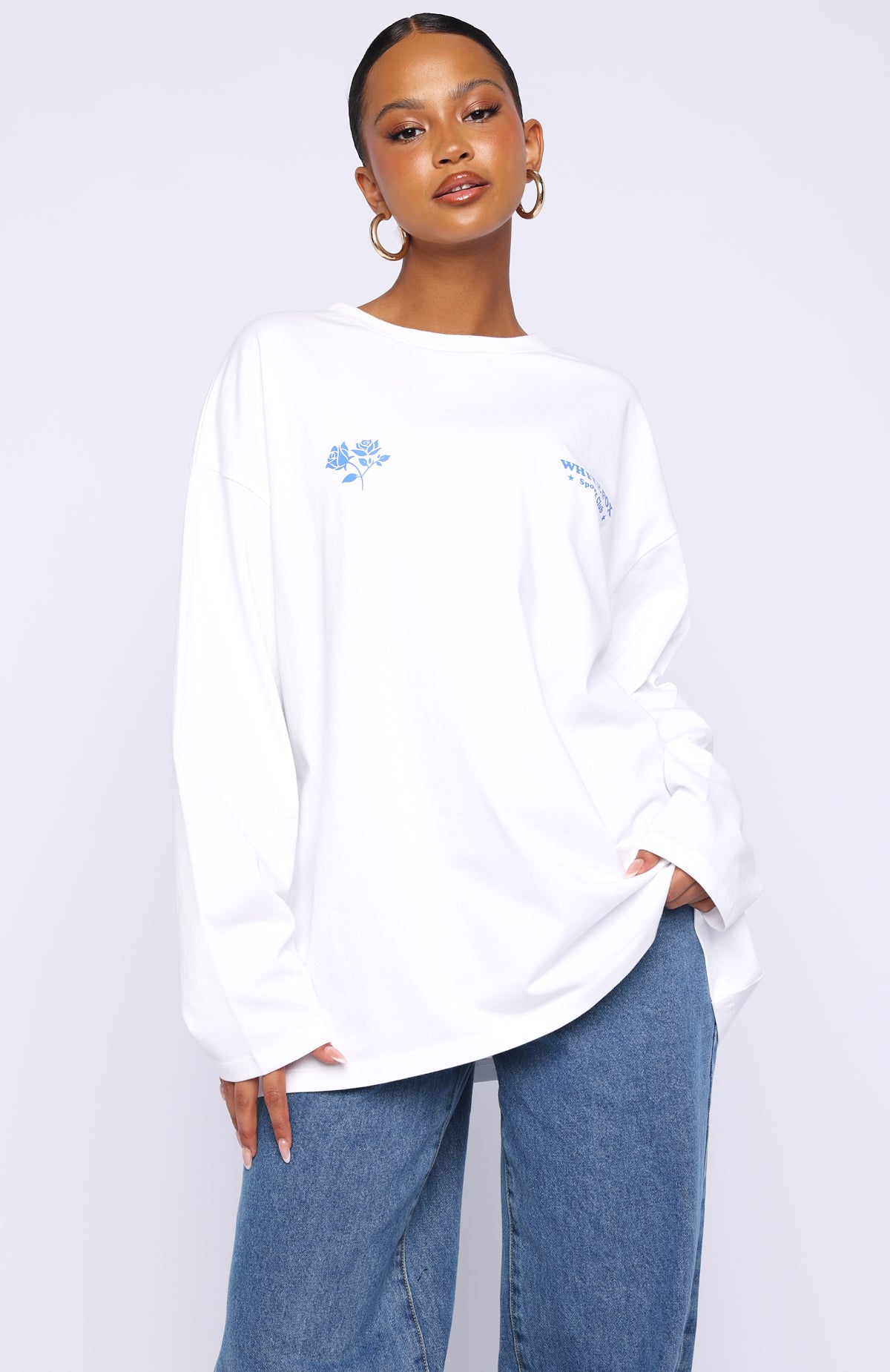 White Fox Little Bit Loud Oversized Long Sleeve Tee White
