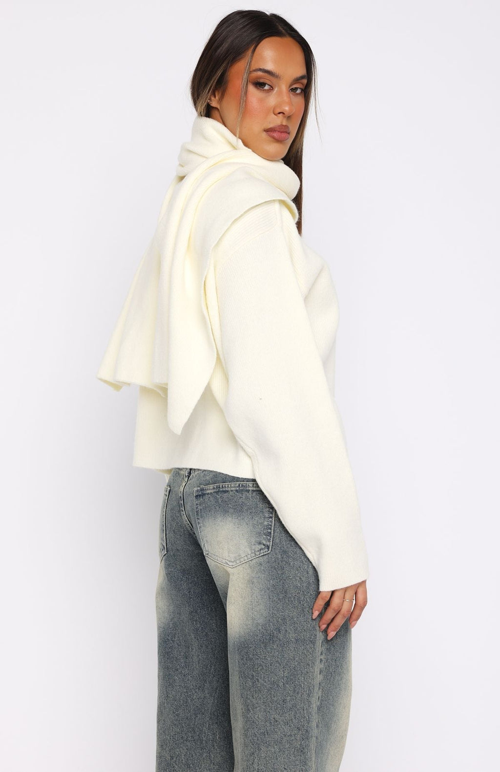White Fox Luxe Layers Knit Sweater Cream