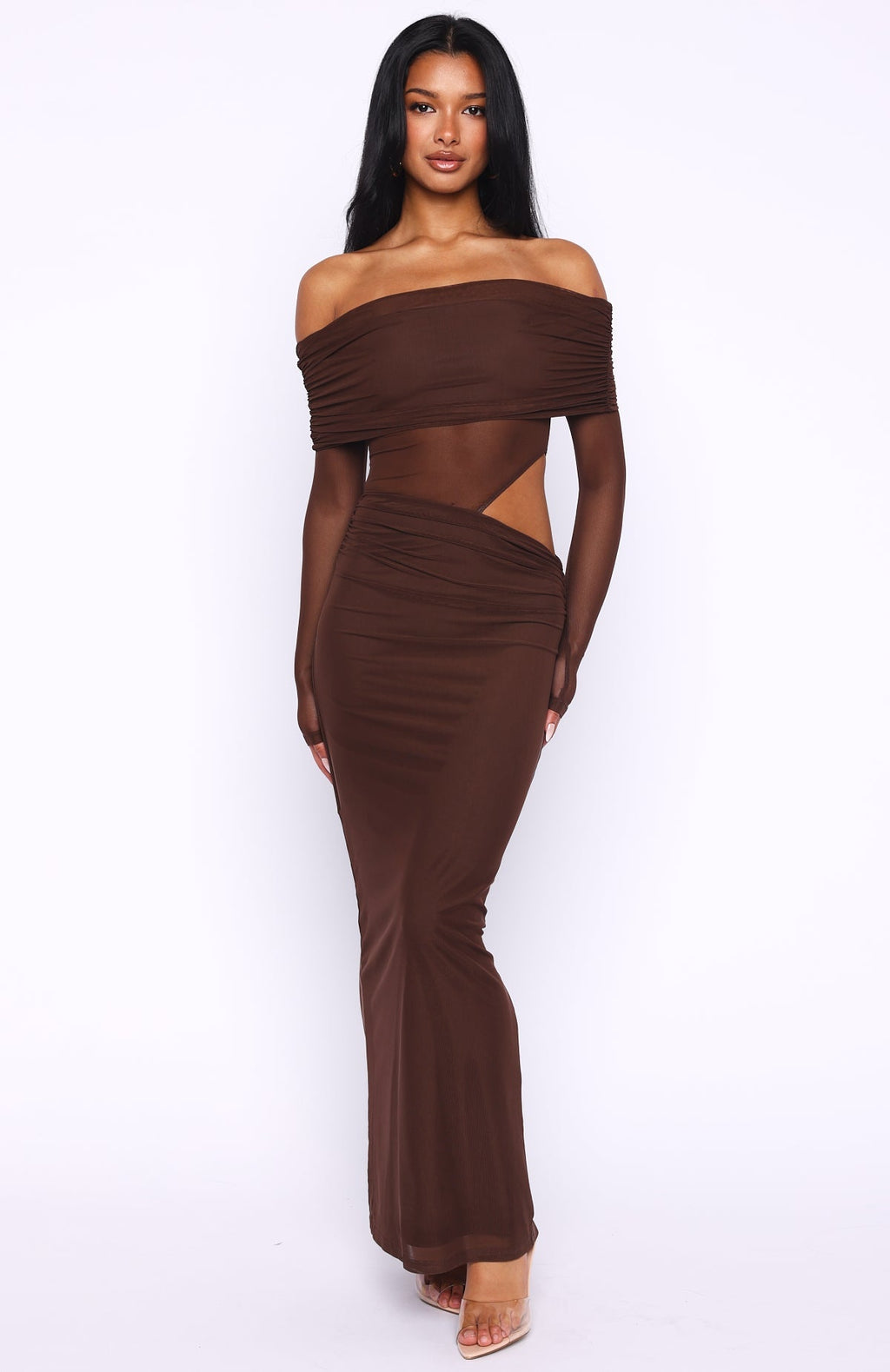White Fox Take Another Look Long Sleeve Maxi Dress Chocolate