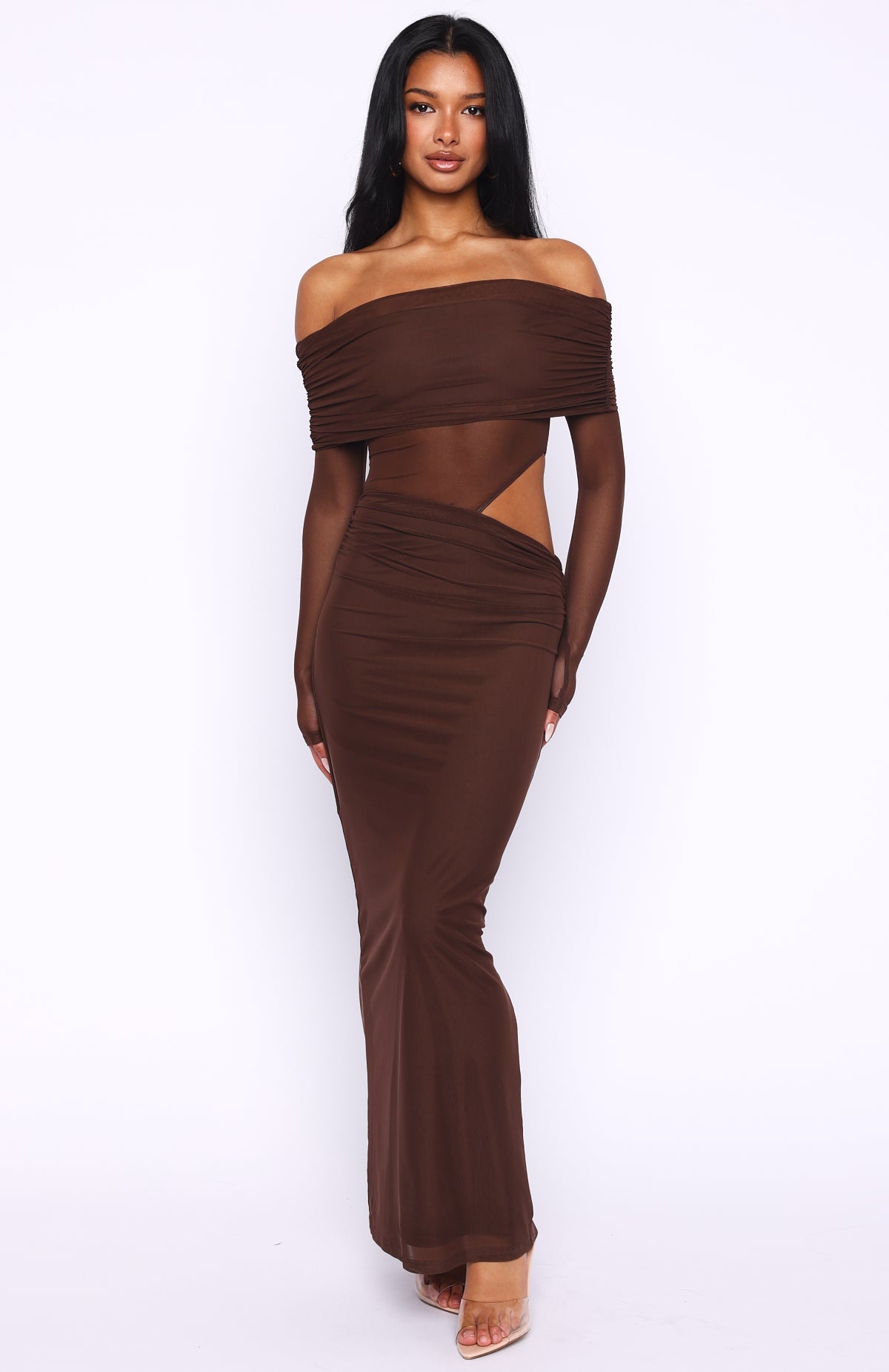 White Fox Take Another Look Long Sleeve Maxi Dress Chocolate