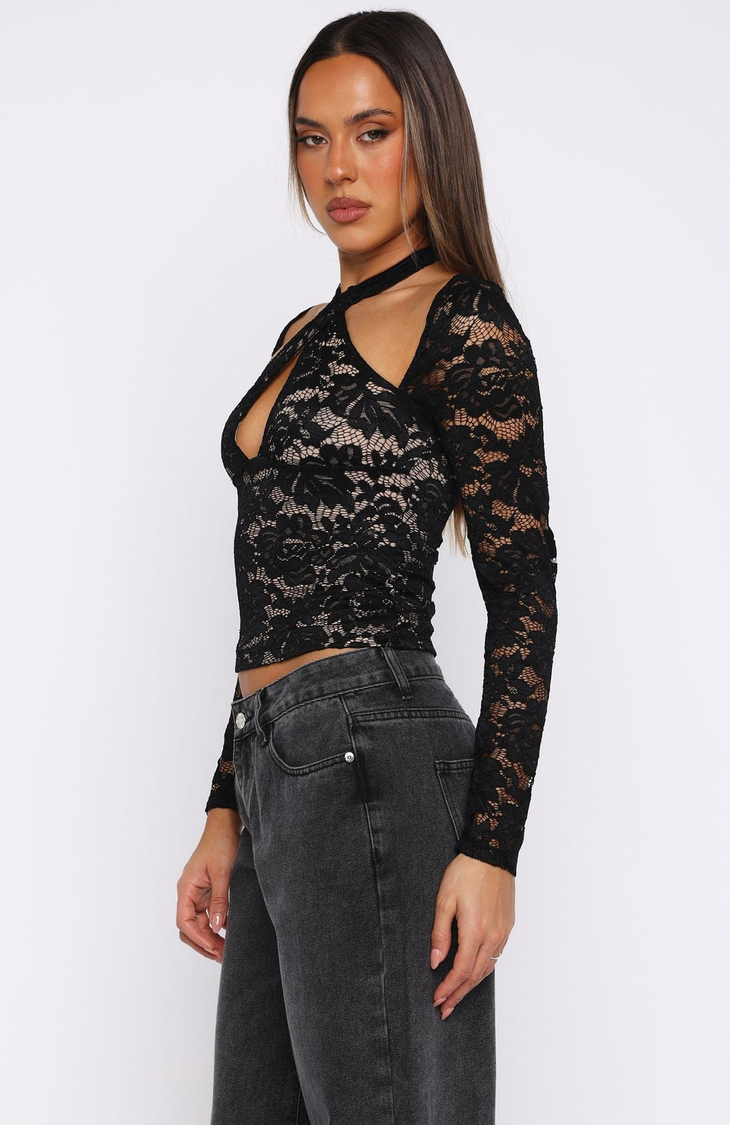 White Fox Last Time I Needed You Lace Top Black