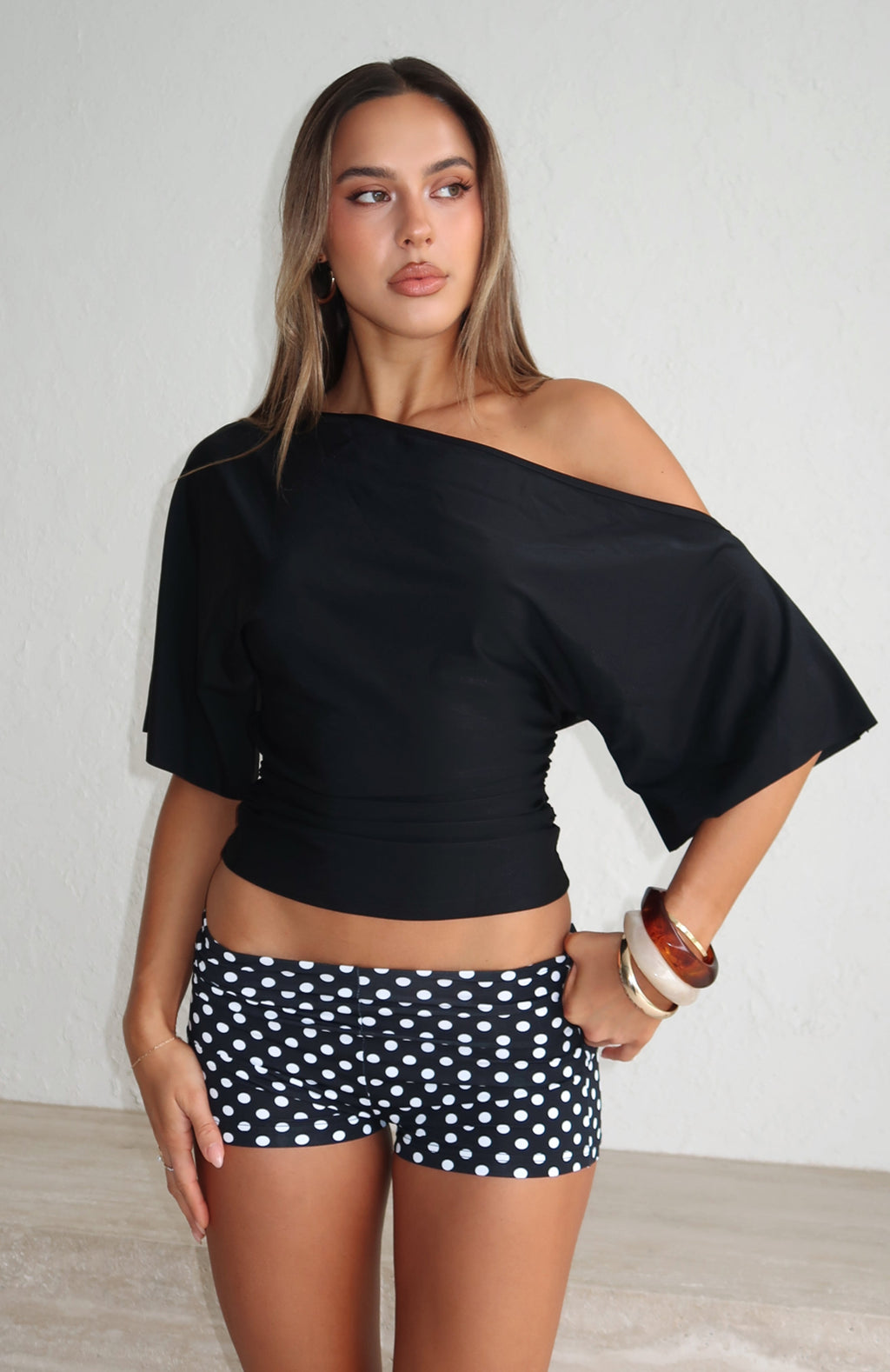 White Fox Marrakech Moments Cinched Waist Top Black