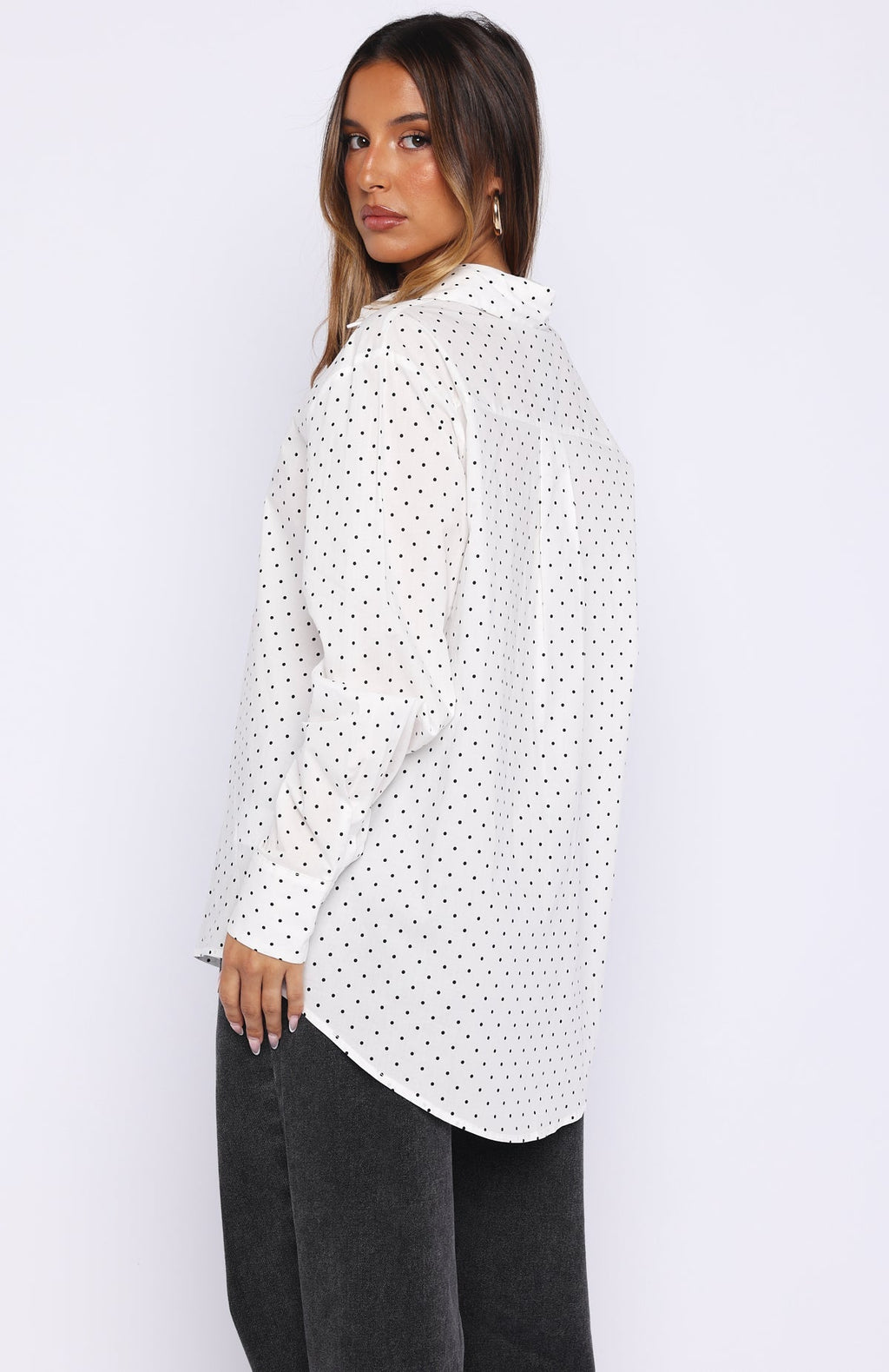 White Fox Always About Us Button Up Shirt White Polka Dot