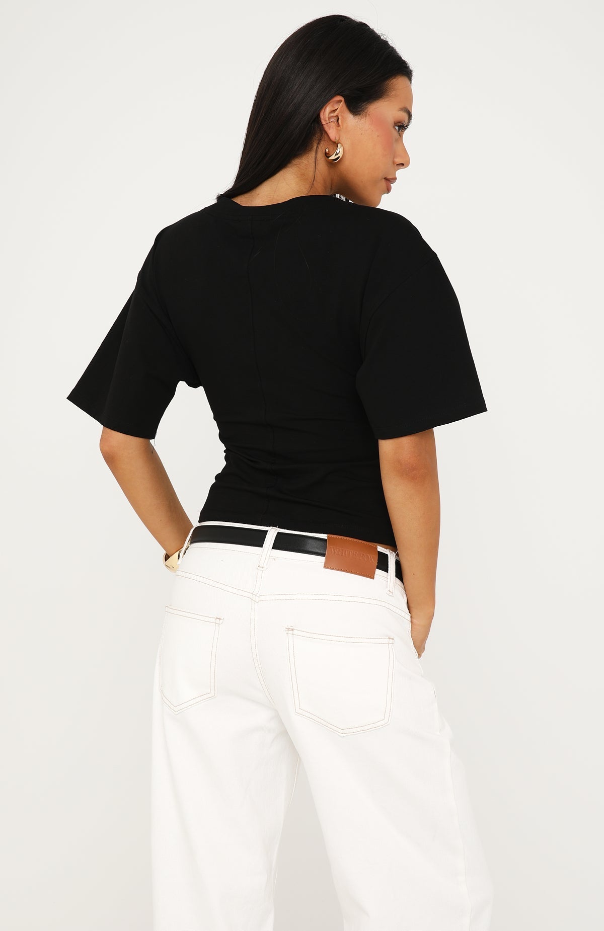 White Fox All On The Line V Neck Short Sleeve Top Black